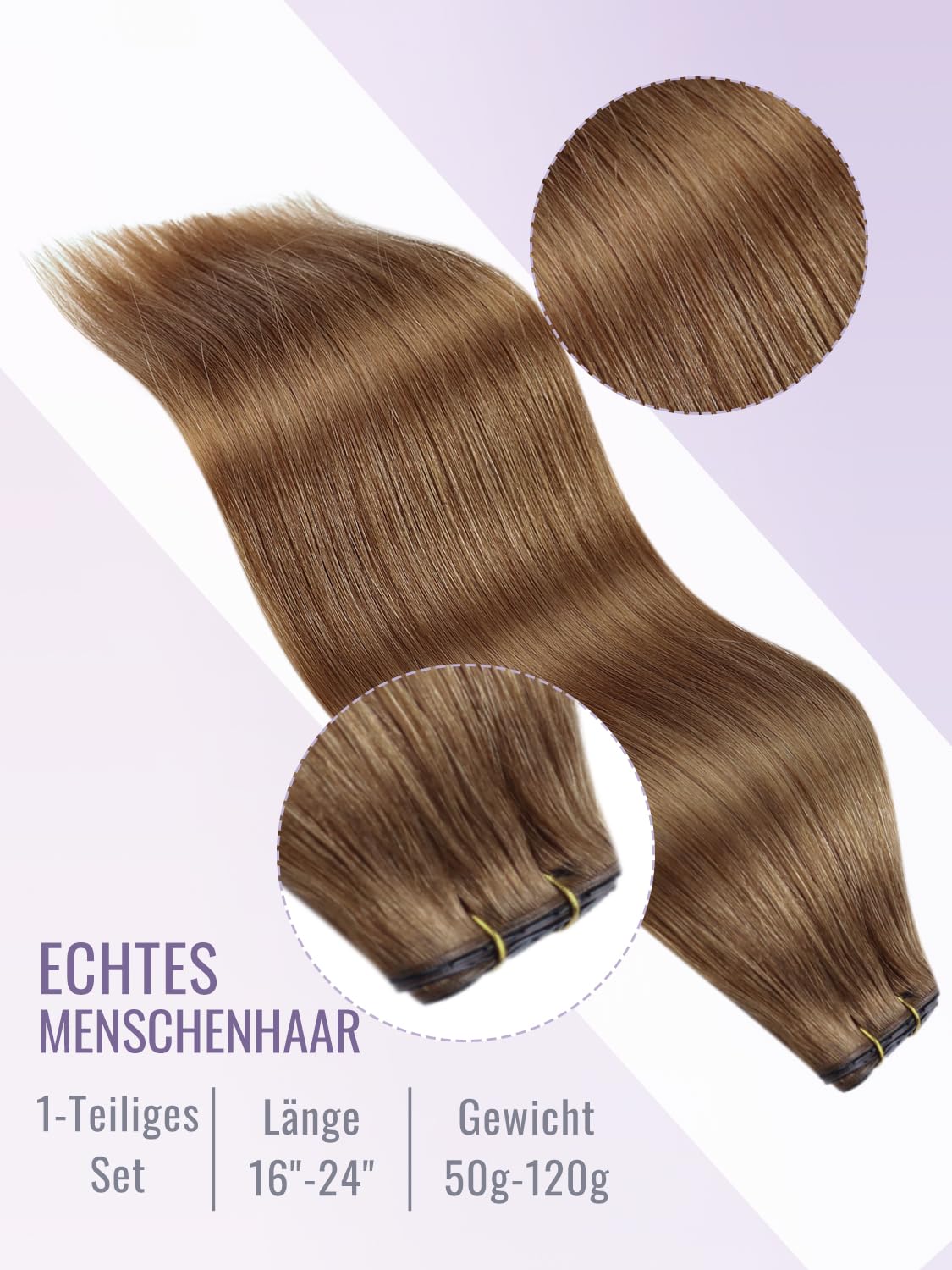Detalle de Fshine Butterfly Extensions Rotbraun – 50 cm, 100 g, Echthaar mit PU-Weft