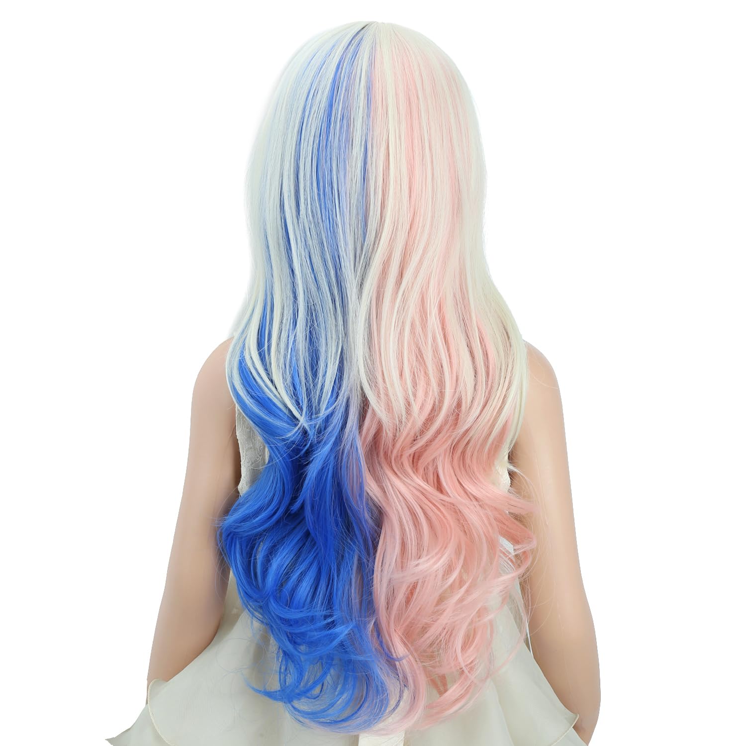 Detalle 2 de PATTNIUM Pink and Blue Wavy Wig for Kids, 22-Inch Heat-Resistant Synthetic Hair