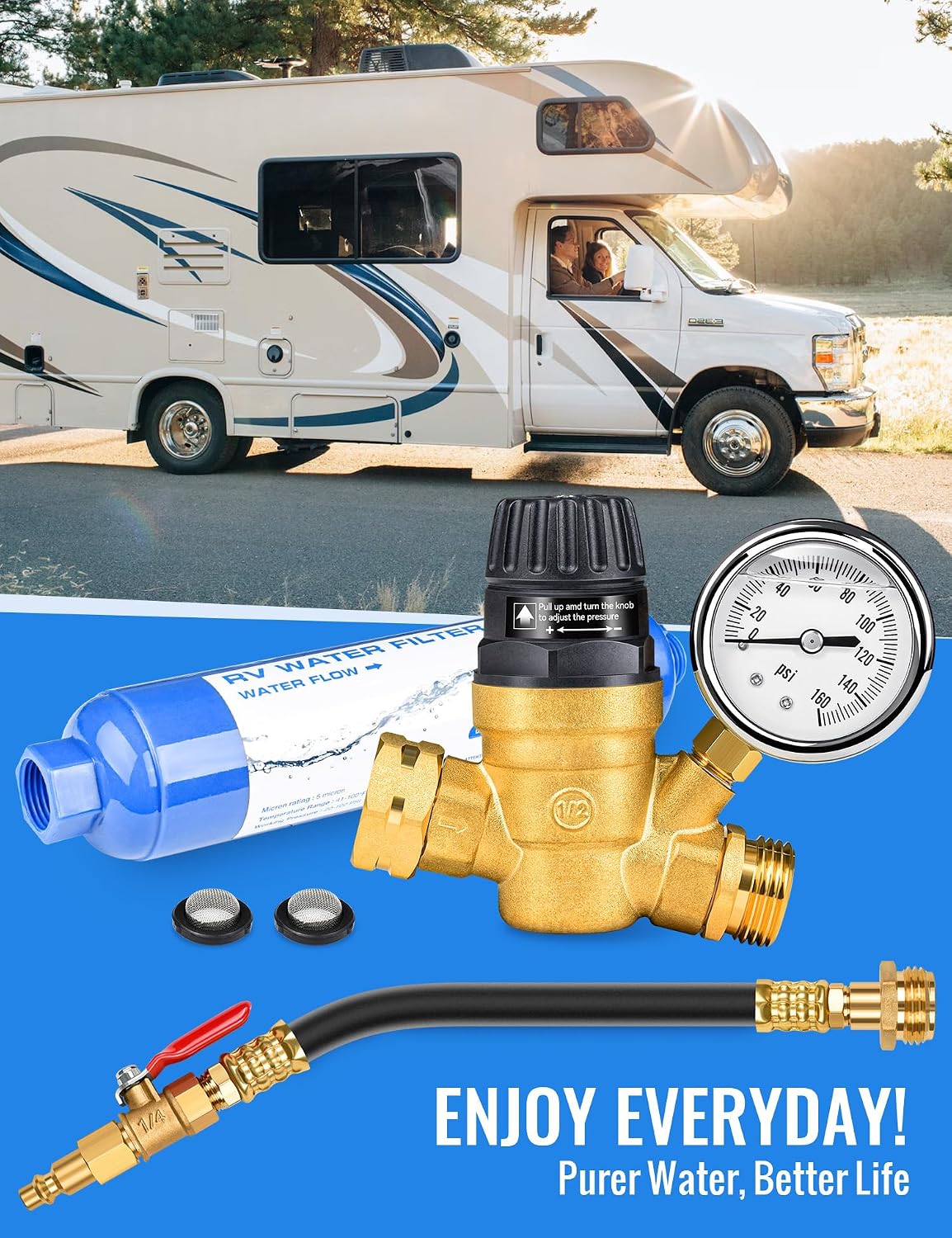 Detalle de RV Water Pressure Regulator Kit with All-in-One Fresh Water Setup