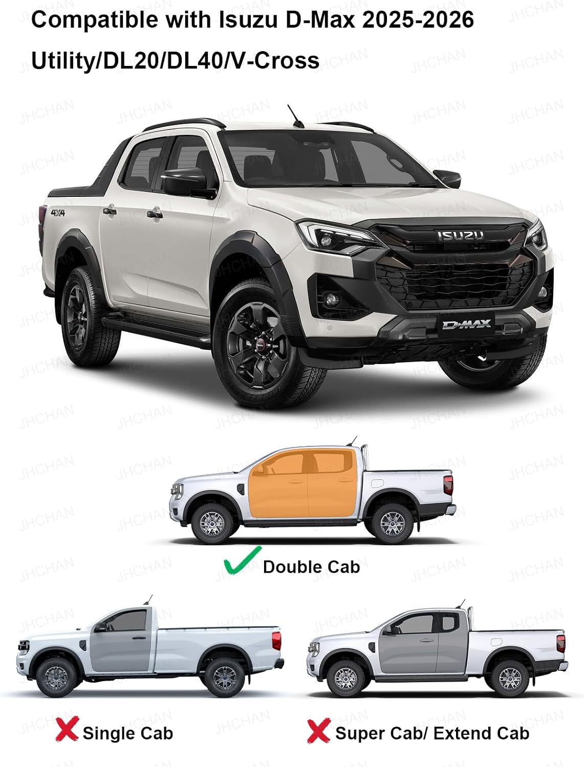 Detalle de JHCHAN Wind Deflectors for Isuzu D-Max MK7 (2026) Double Cab – 4pc Set