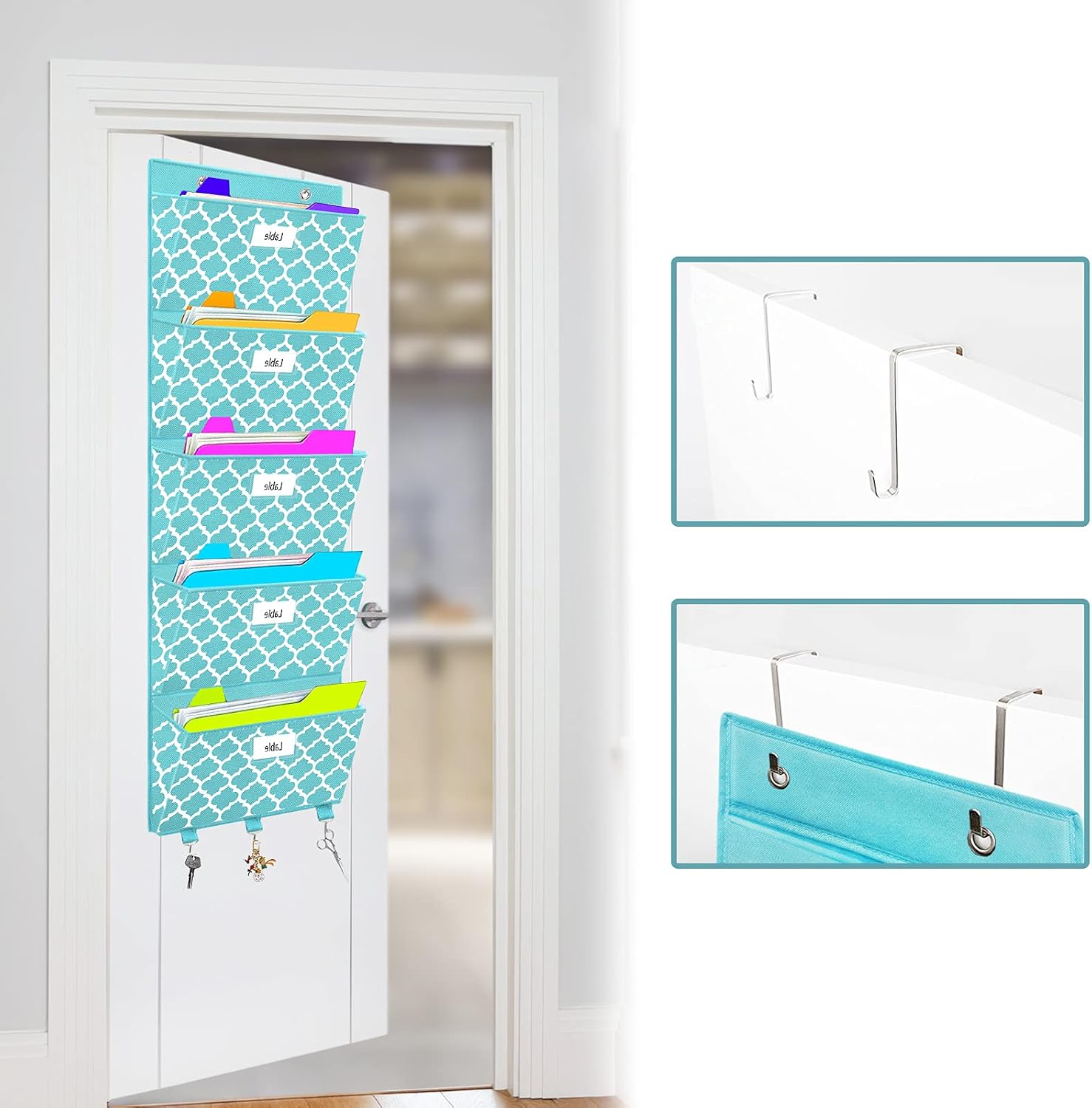 Detalle 1 de homyfort Hft-Cf Over-the-Door File Organizer, 5 Pockets, Blue Lantern Pattern