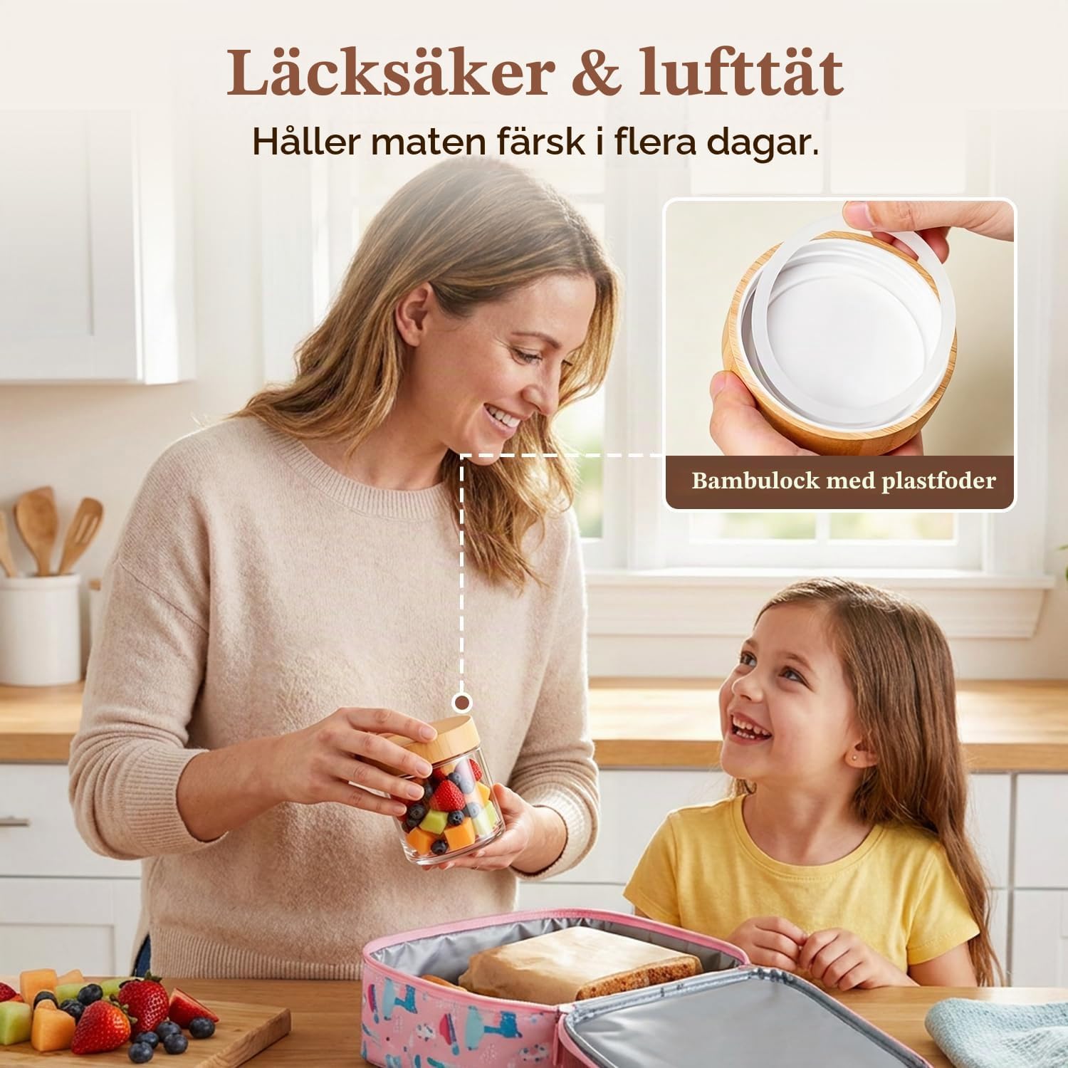 Detalle de ComSaf yoghurtburkar i glas, 300 ml med bambulock, 4-pack