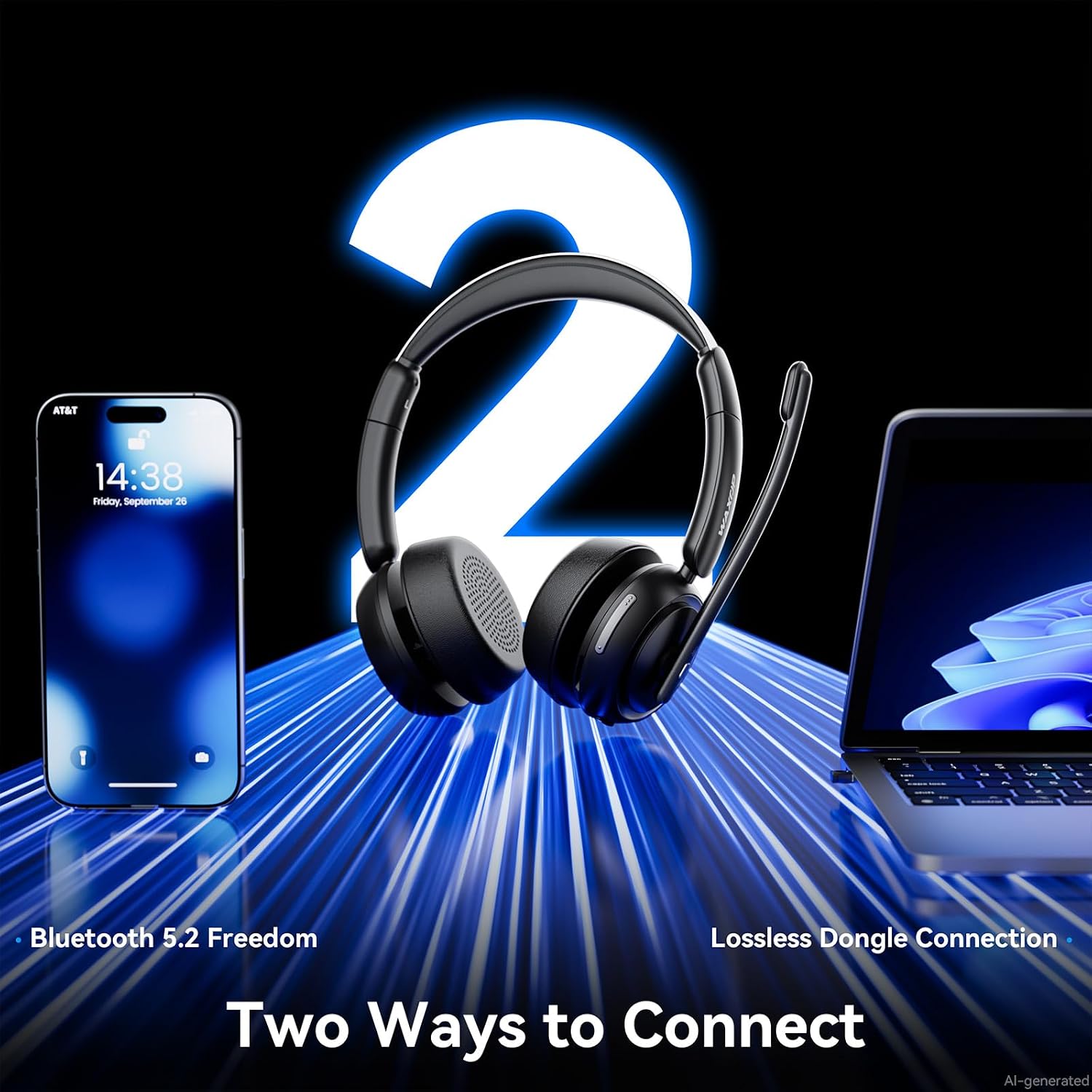 Detalle de Waxop Wireless Headset with Mic for Work: Noise-Canceling Bluetooth Comfort for Calls