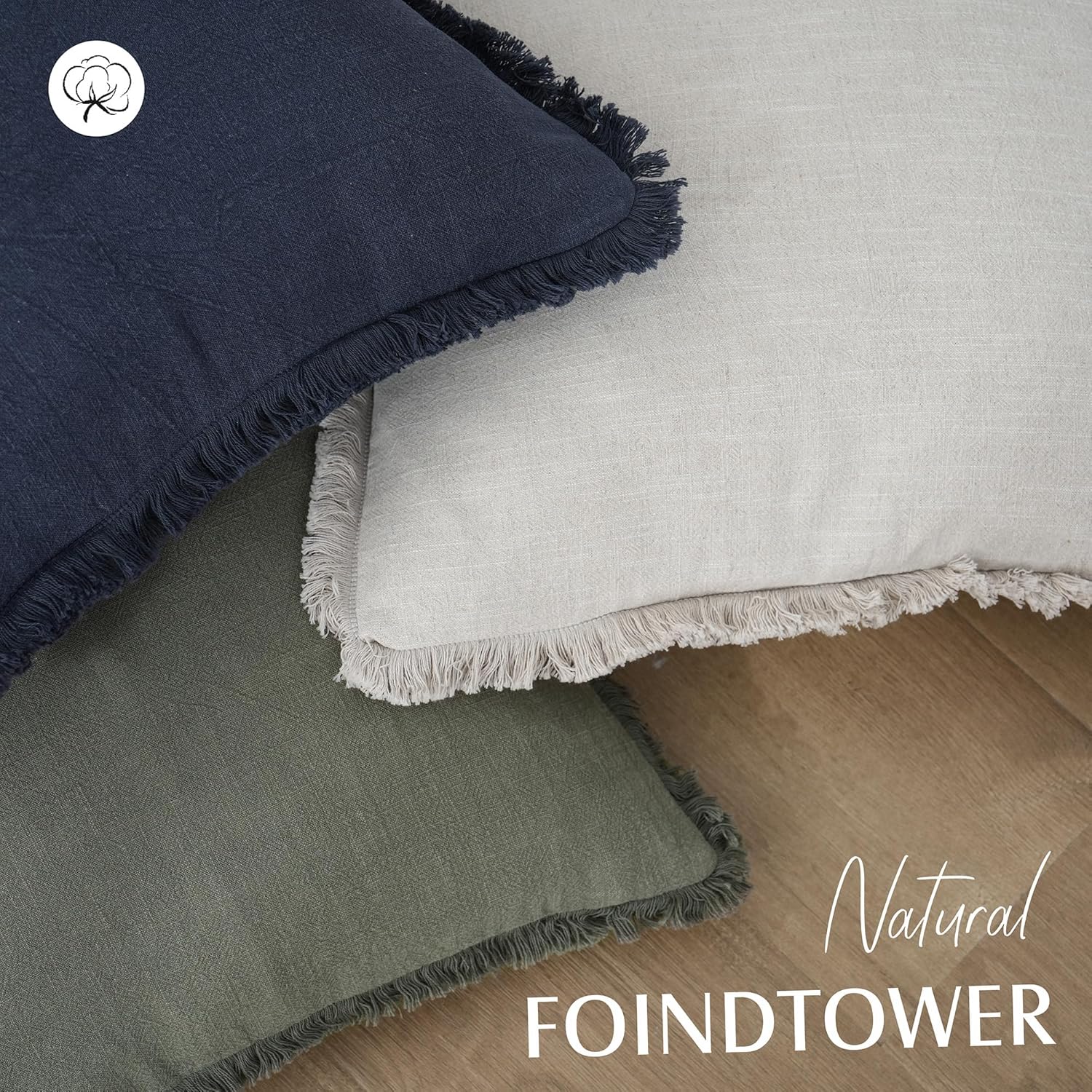 Detalle de Foindtower 2-Pack Decorative Linen Fringe Throw Pillow Covers in Navy Blue (20x20)