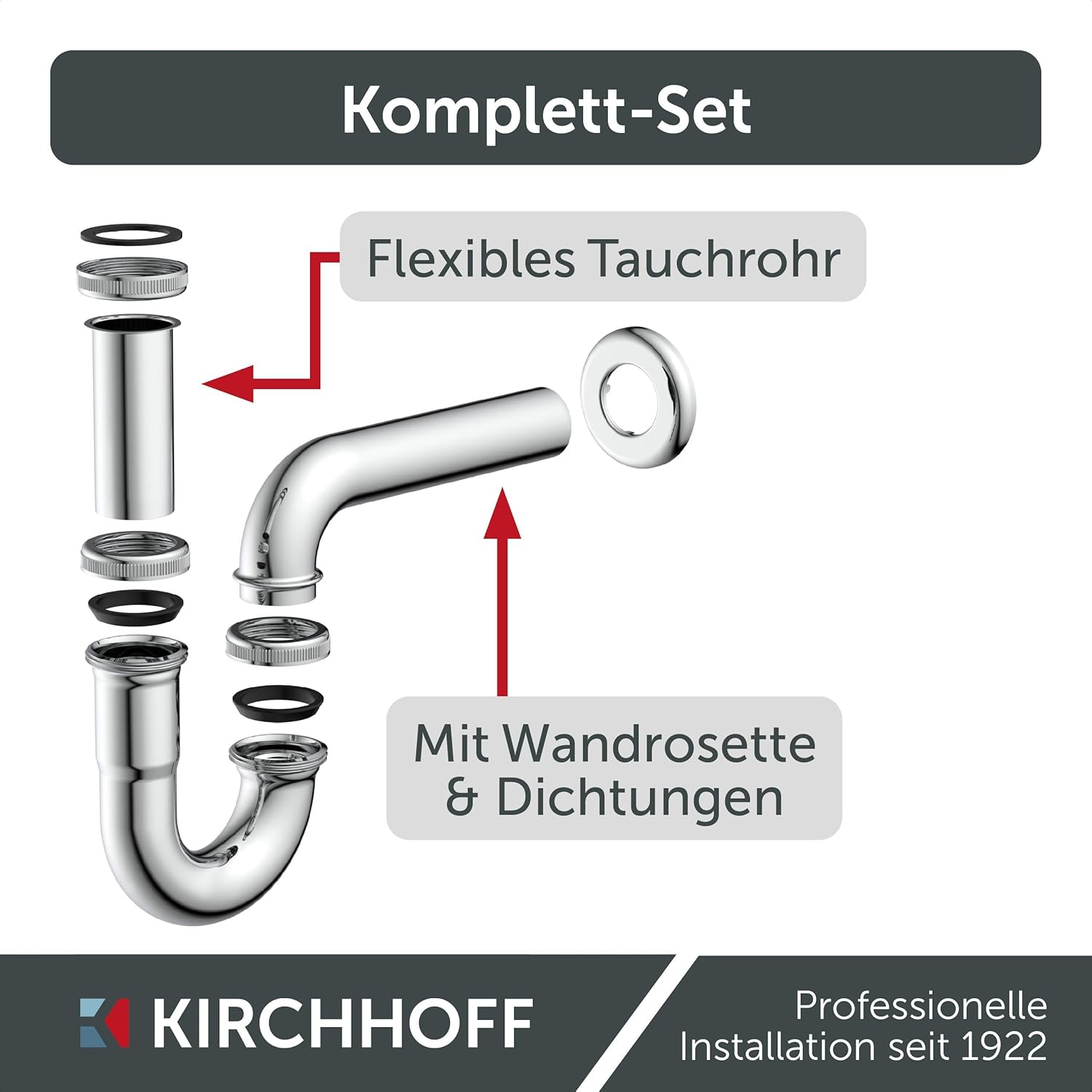 Thumbnail 5 de KIRCHHOFF Siphon Waschbecken PLUS – langlebiger Siphon mit langem Abfluss- und Tauchrohr, 1 1/4" Anschluss, 32 mm