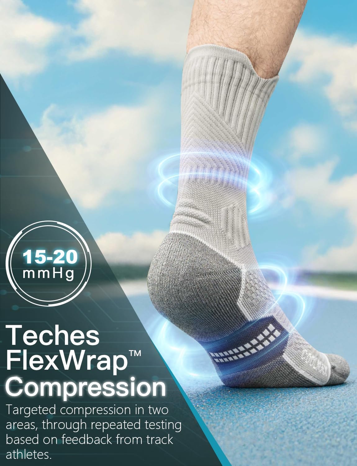 Thumbnail 2 de Juclise Compression Crew Running Socks with Coolmax Bamboo Viscose: Anti-Blister, Arch Support & Breathable Design