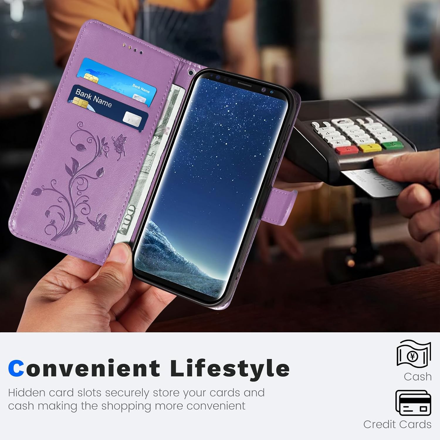 Thumbnail 3 de Vanki Lederhülle Flip Wallet für Samsung Galaxy S8 (Lila) – PU-Leder, Ständer, 3 Kartenfächer