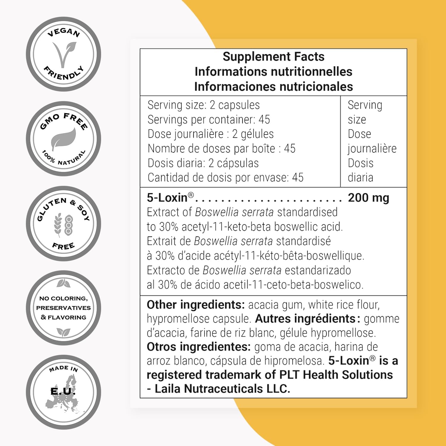 Thumbnail 3 de SuperSmart Boswellia 5-LOX (Boswellia serrata standardisé 30% AKBA) – extrait anti-inflammatoire, 90 gélules végétariennes