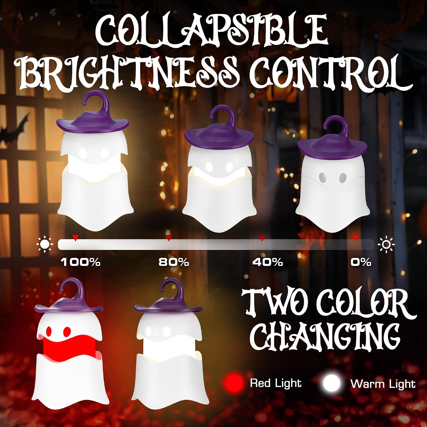 Detalle 2 de EverBrite E041044 Halloween-lantaarns met spookjes, led en kleurverandering, set van 3