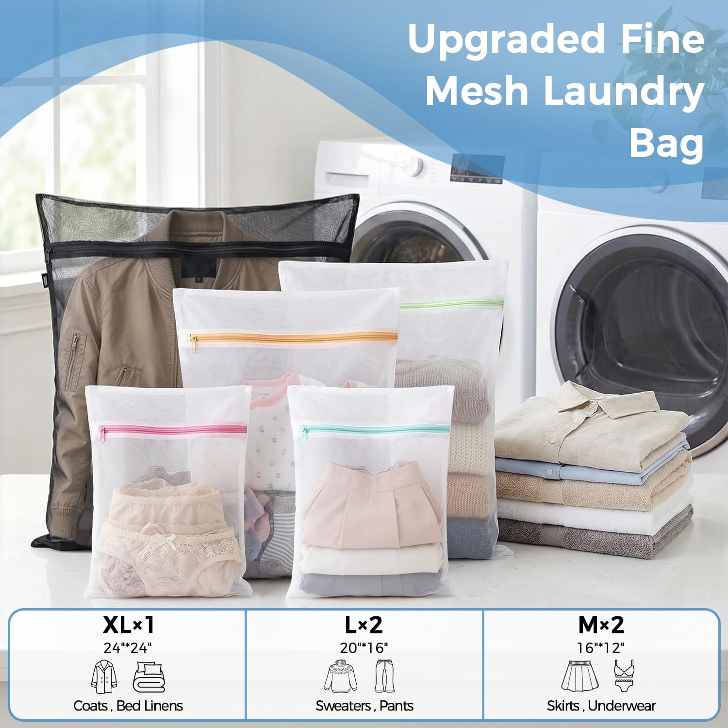 Detalle 2 de BAGAIL bag01 Mesh Laundry Bags, 5-Piece Reusable Polyester Set
