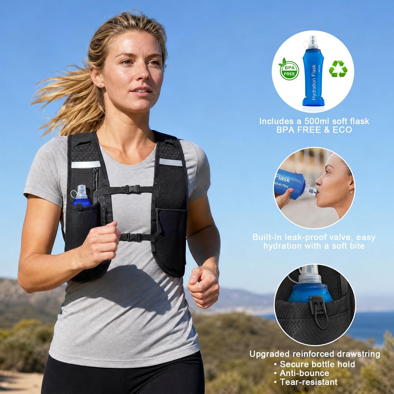 Detalle 2 de Nextyu hardloopvest met 500 ml softflask, ledlicht en reflecterende details