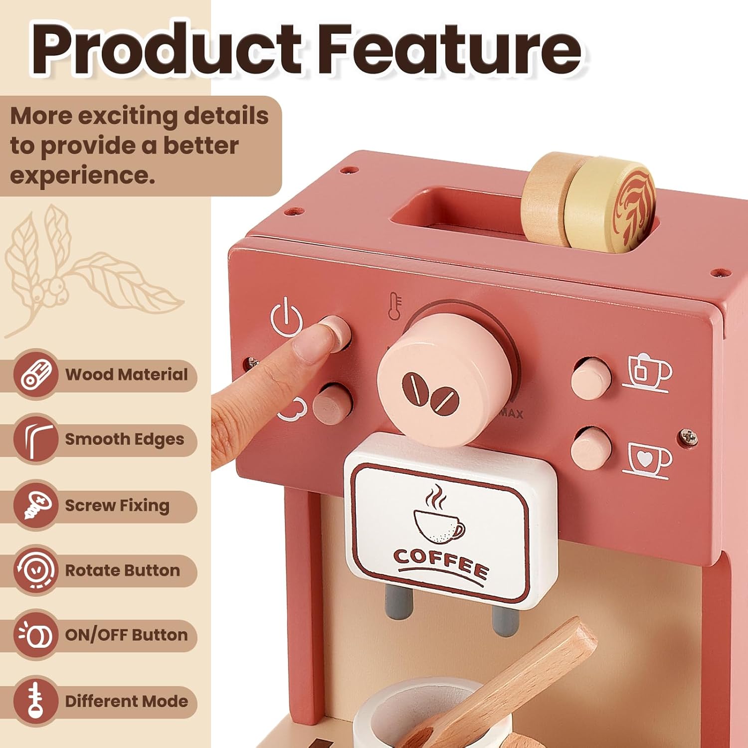 Detalle de BUYGER Kids Wooden Coffee Machine Toy