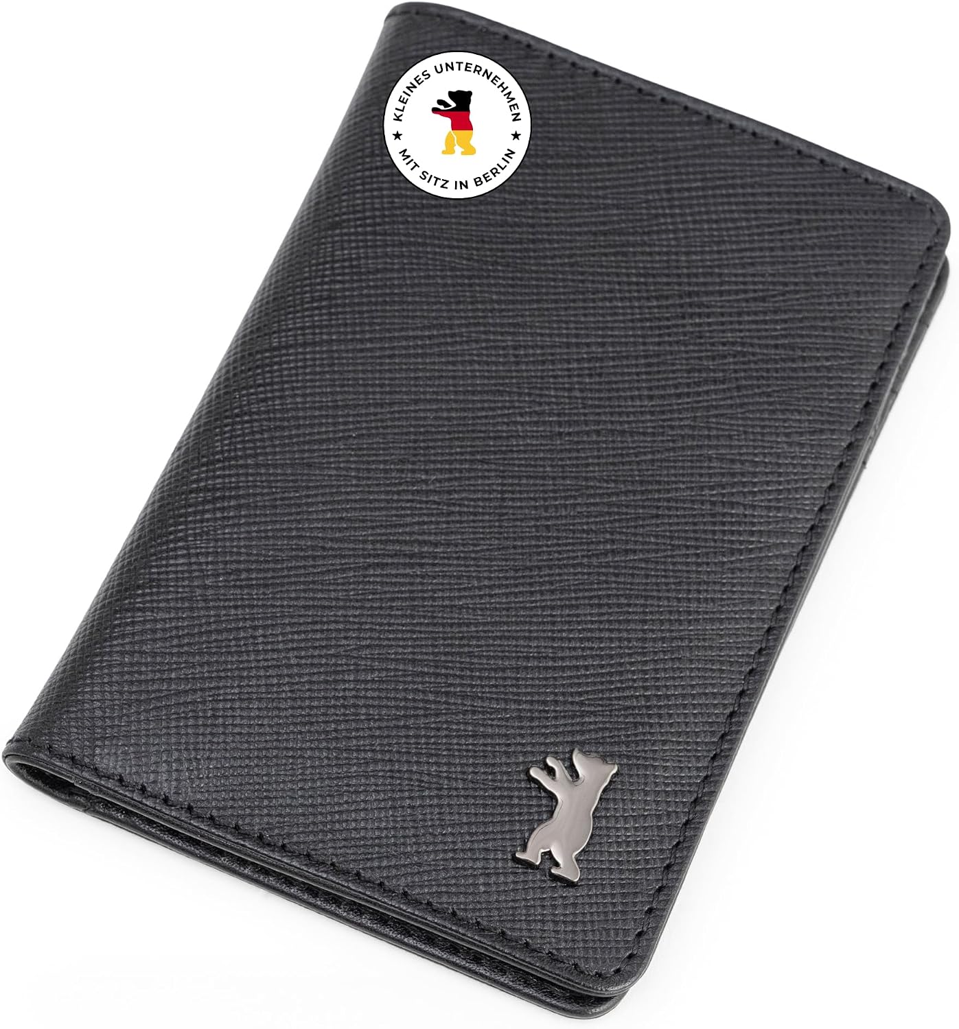 Detalle de Berliner Bags Vintage Porto Slim Kartenetui aus Saffiano Leder mit RFID-Schutz – Schwarz, mit Geschenkbox