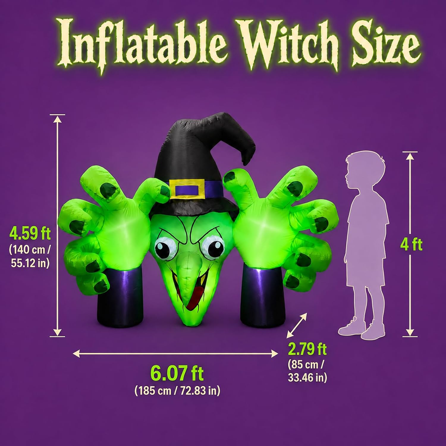 Detalle de enlik 6FT Halloween Inflatable Witch with LED Lights and Reaching Hands