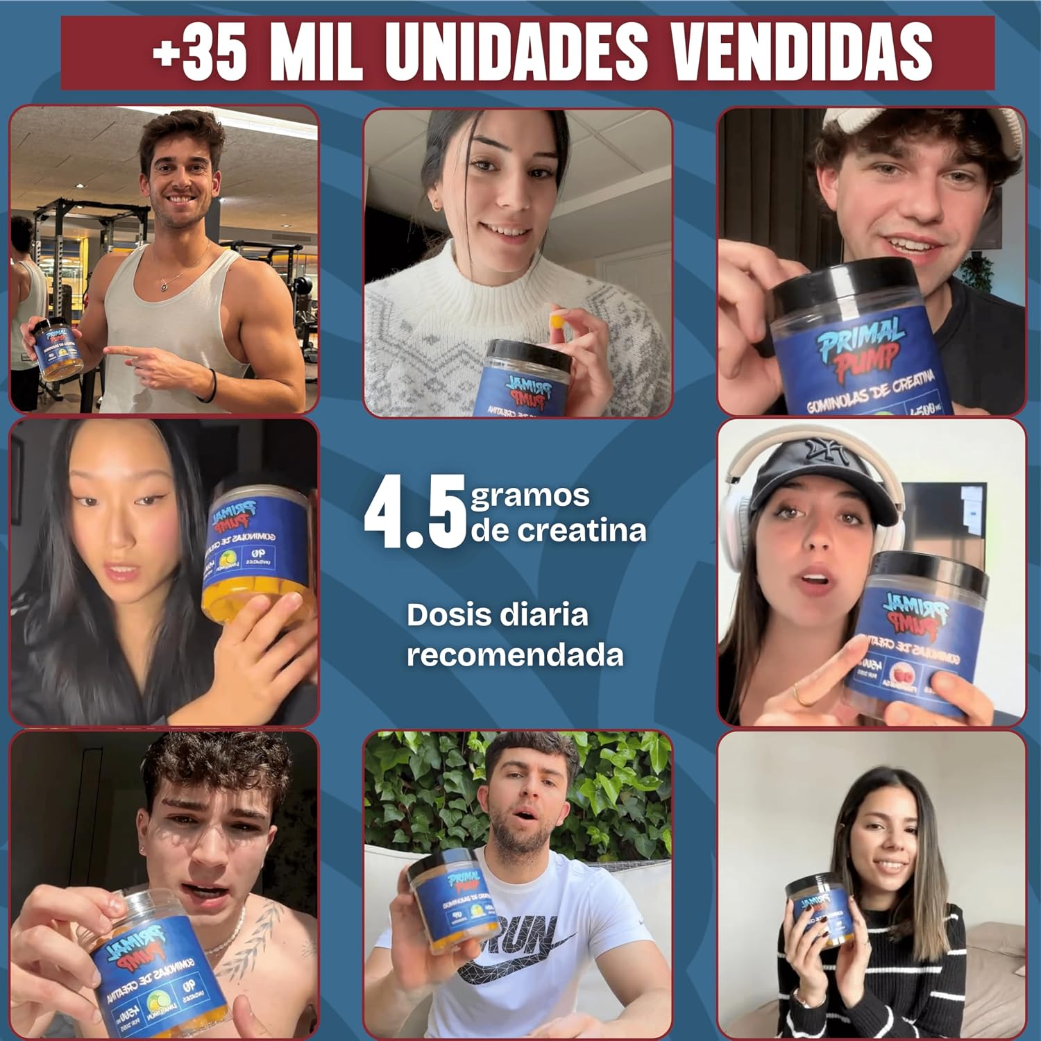 Detalle de Primal Pump Gominolas de Creatina Monohidratada 4.5 g – Frambuesa, Vegano y Sin Gluten