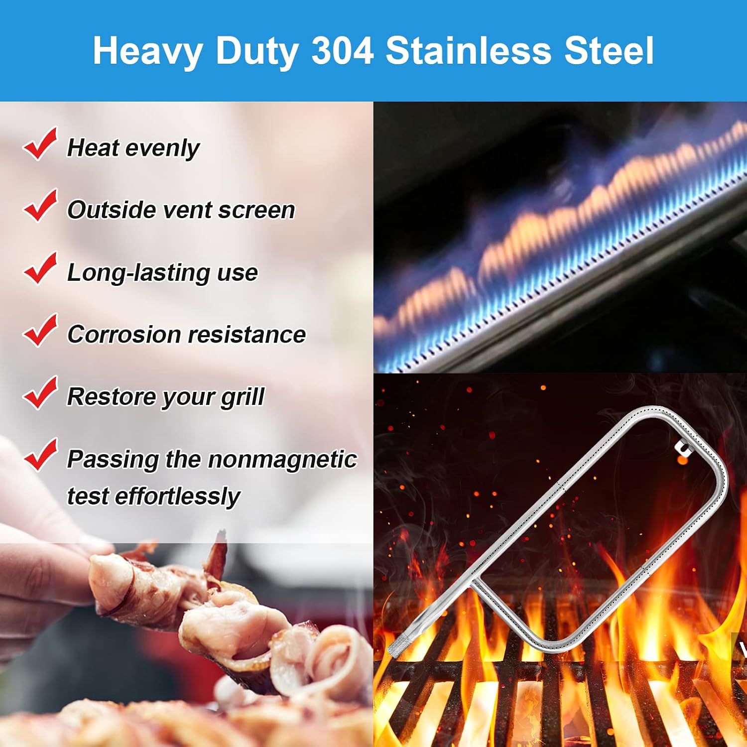Detalle de Uniflasy 41862 Brenner Ersatzteile für Weber Q200/Q220/Q2000/Q2200 – 52 cm, 304 Edelstahl