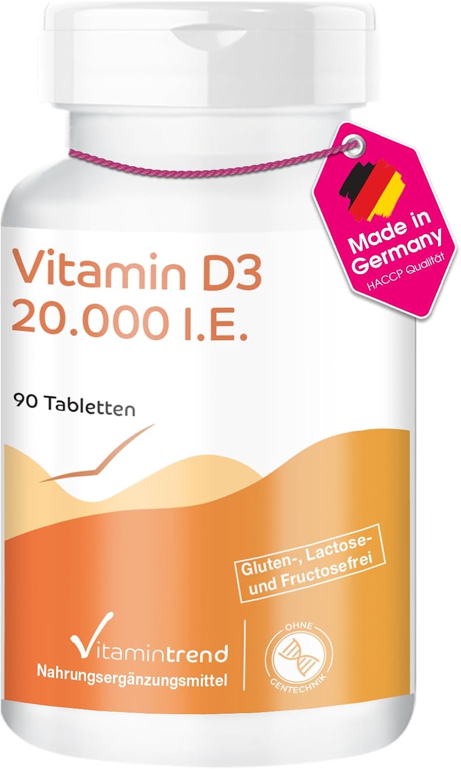 Detalle de Vitamintrend Vitamin D3 20000 I.E. Hochdosiert – 90 Tabletten, schluckfreundlich, Ohne Zusatzstoffe, in Deutschland hergestellt
