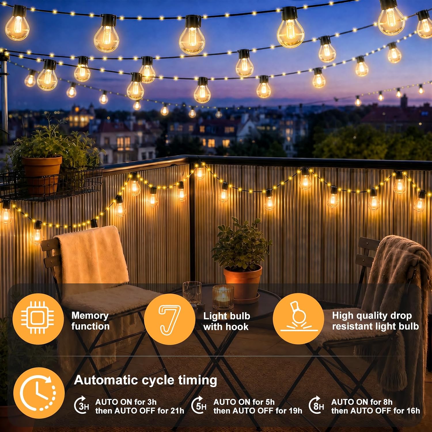 Detalle de Solar Lichterkette Outdoor 10 m mit 100 LEDs – 8 Modi, Fernbedienung, IP44
