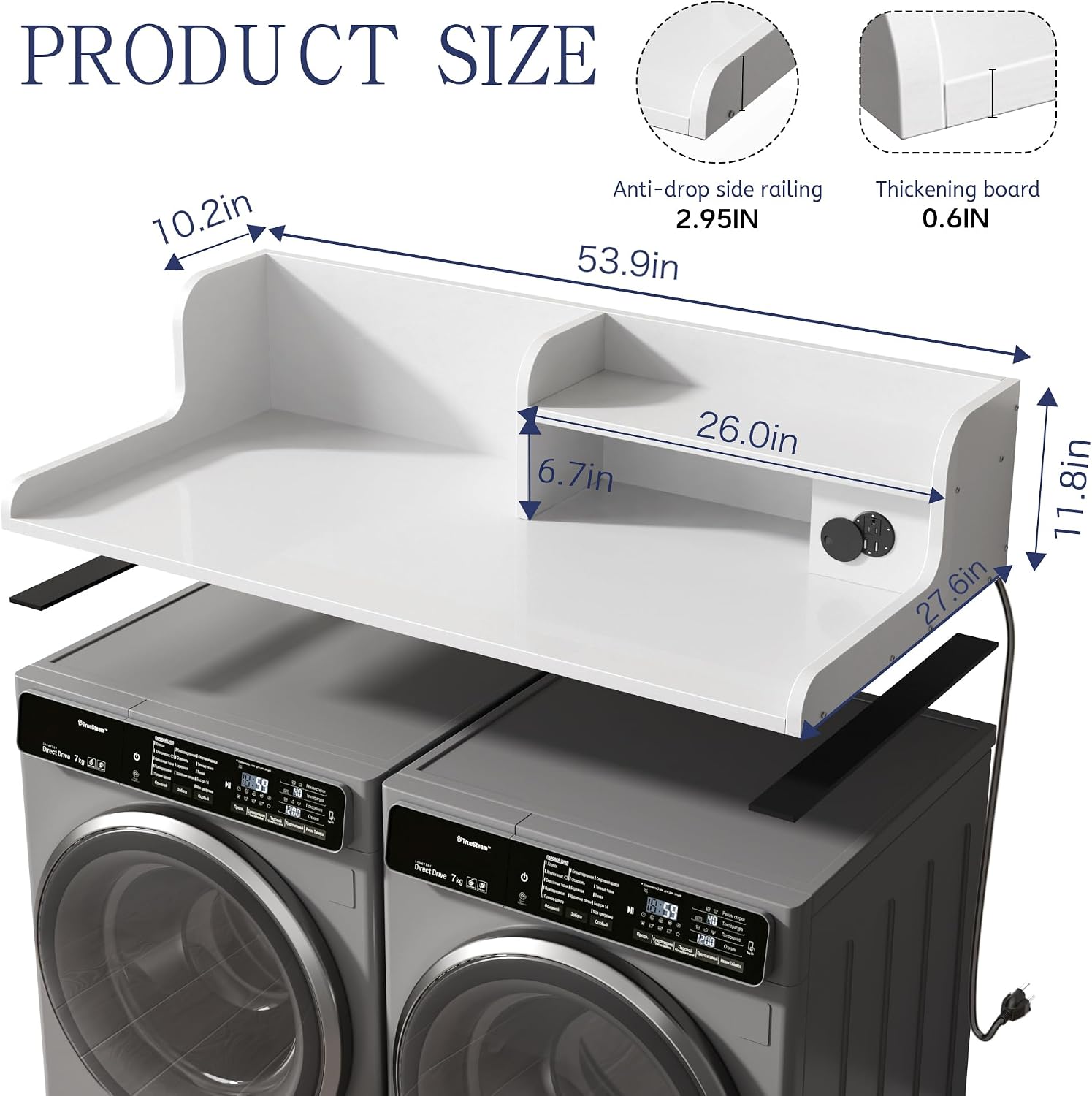 Thumbnail 2 de DTK wt Washer Dryer Countertop, 2-Tier Shelf and Charging Station, White