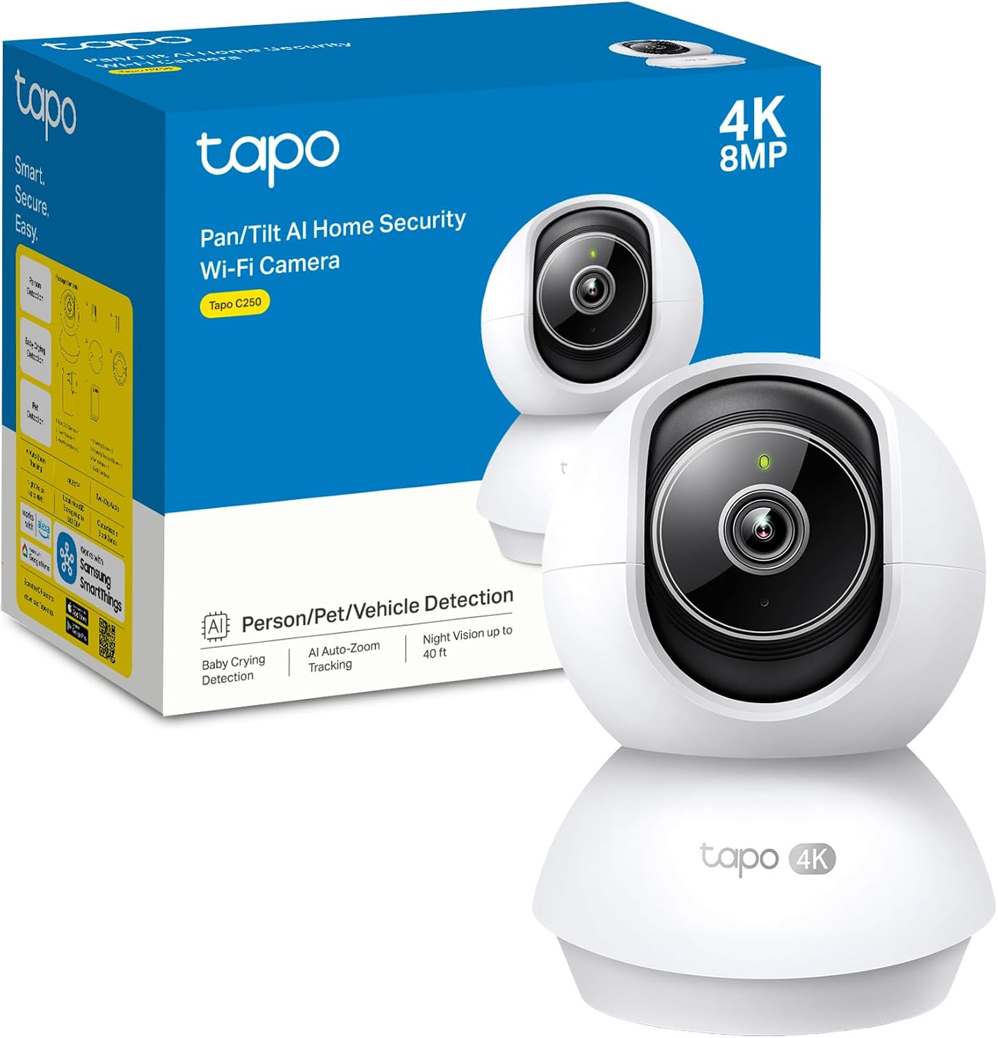 TP-Link Tapo C250 4K 8MP: telecamera Wi‑Fi interna con AI Tracking, visione notturna e allarme integrato