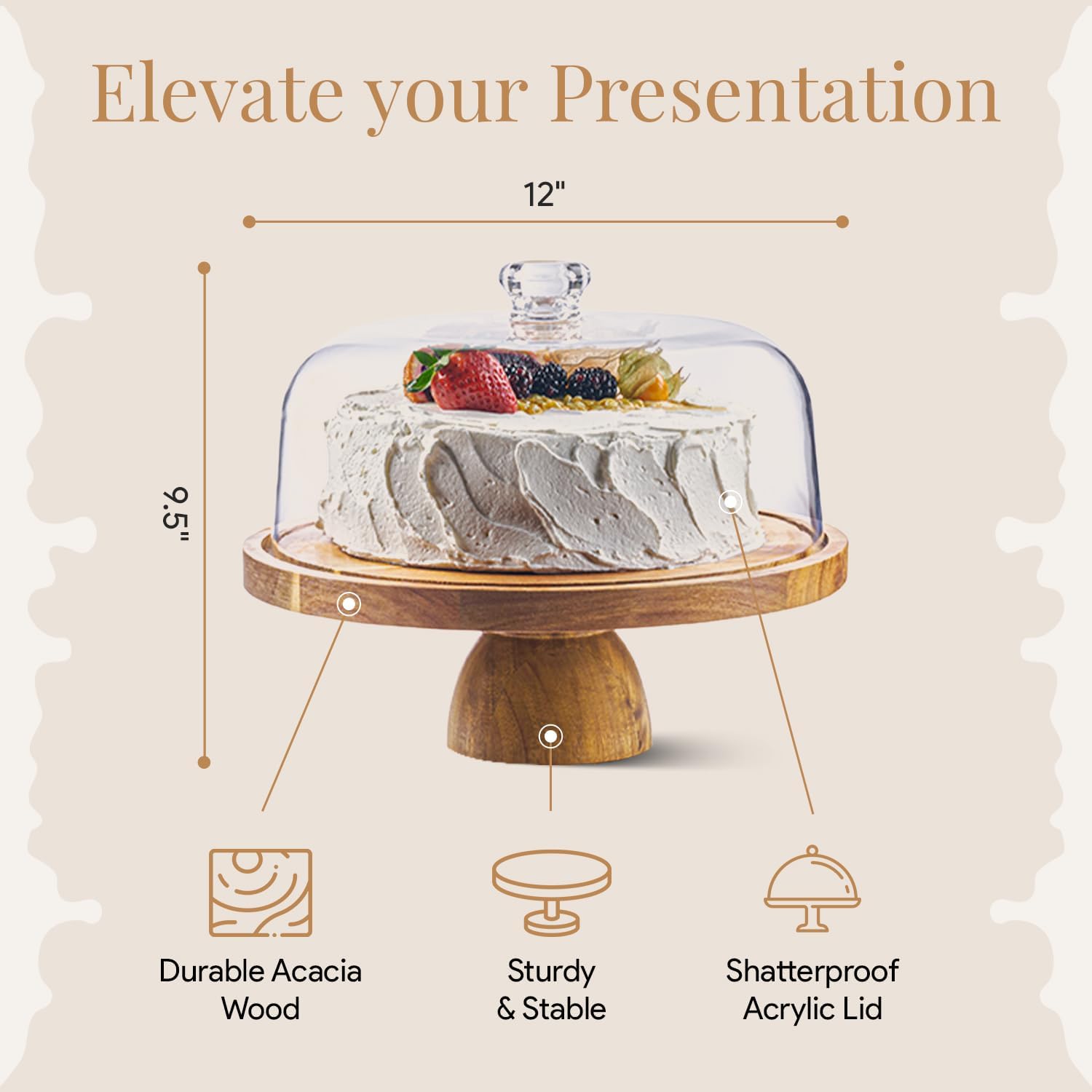 Detalle 2 de Acacia Wood Cake Stand with Lid 12in