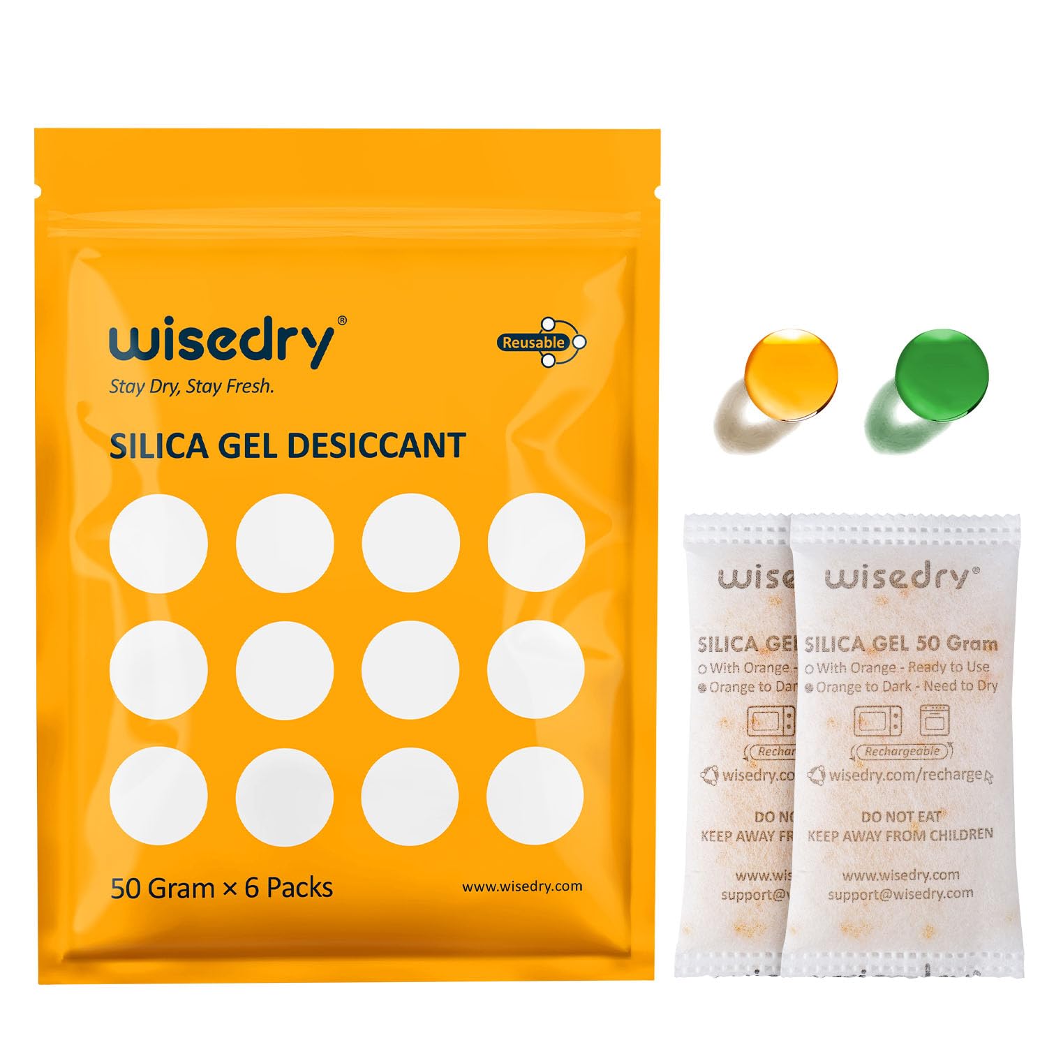 Detalle de wisedry 50 g (6 paquetes) gel de sílice indicador