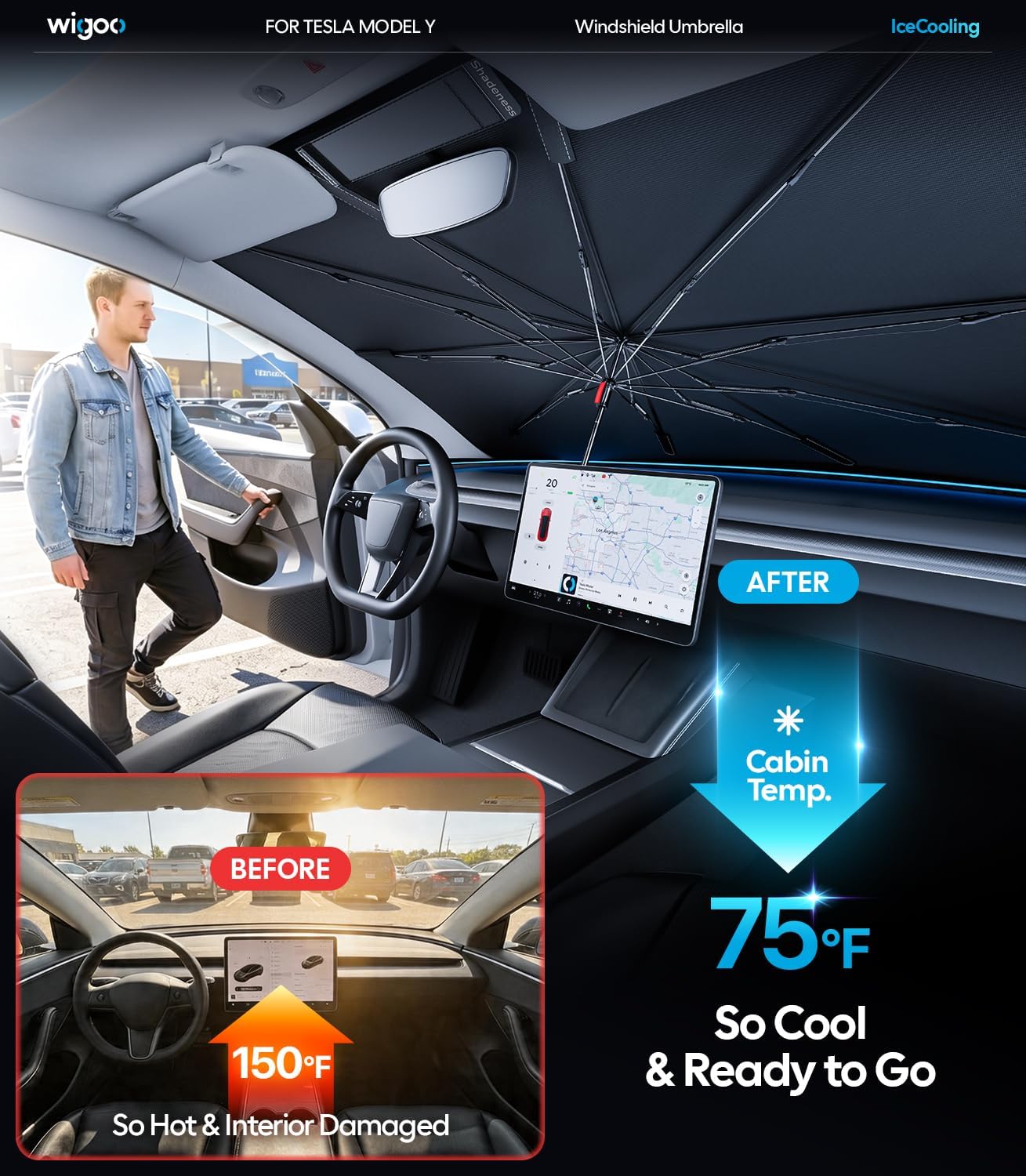 Thumbnail 1 de Wigoo Windshield Sun Shade Umbrella for Tesla Model Y (2020–2026) Juniper