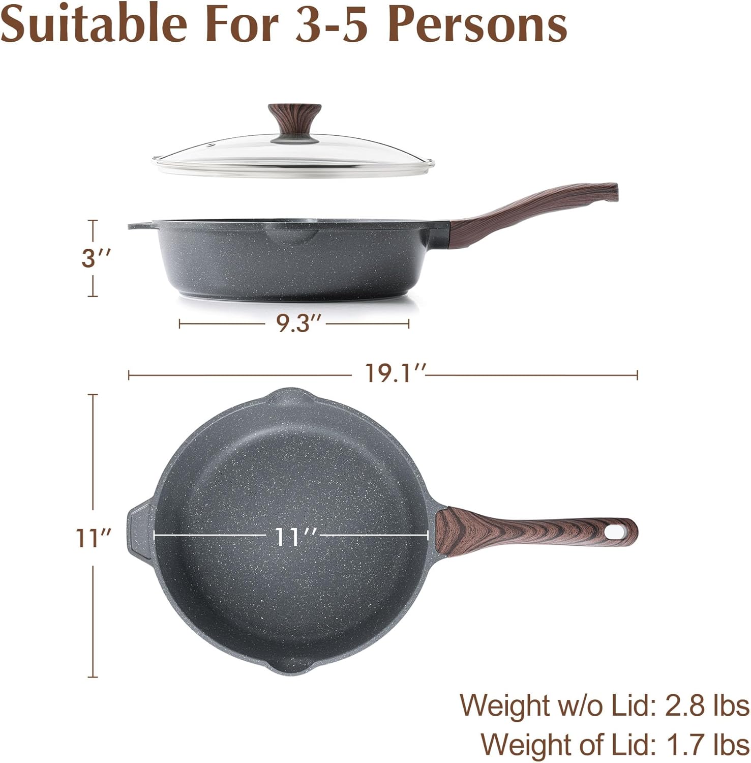 Detalle de SENSARTE Nonstick Deep Frying Pan, 28 cm/4.8 Litre Saute Pan with Lid