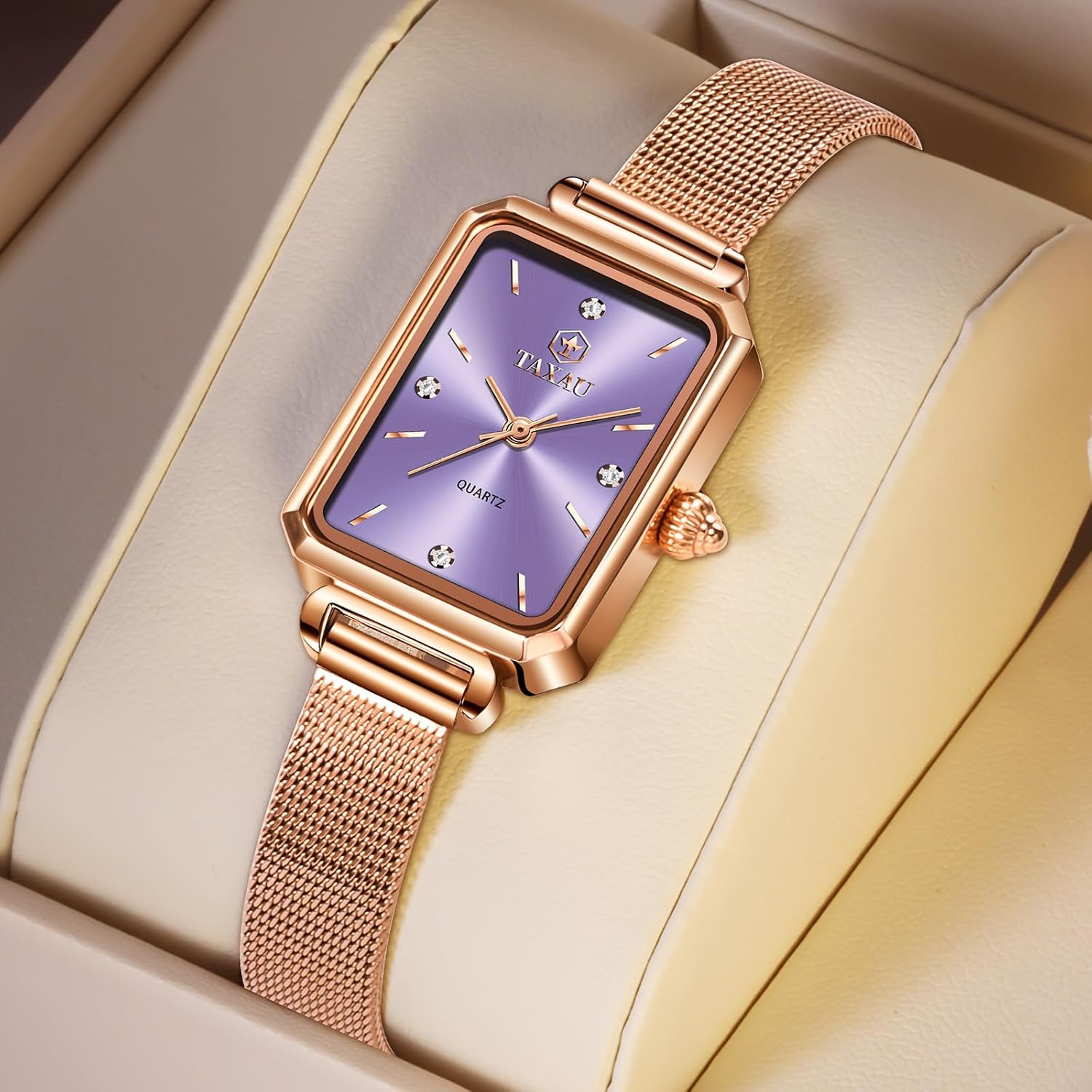 Detalle de Taxau Damenuhr – elegante Edelstahlquarz mit Diamant-Zifferblatt und 30 m Wasserdicht