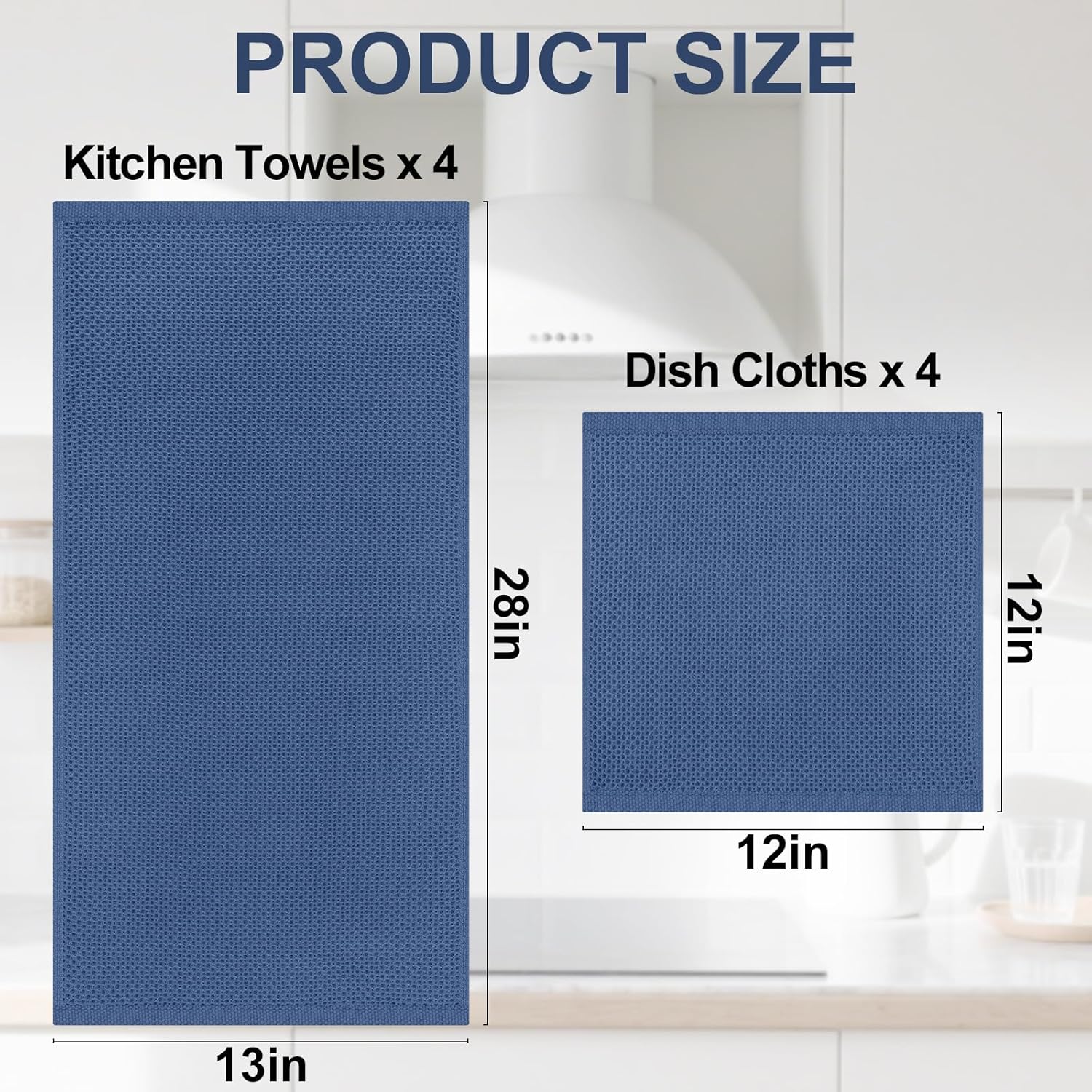 Detalle de Homaxy 100% Cotton Kitchen Towels and Dishcloths Set, 8-Piece (12x12 and 13x28 Inches) in Navy Blue