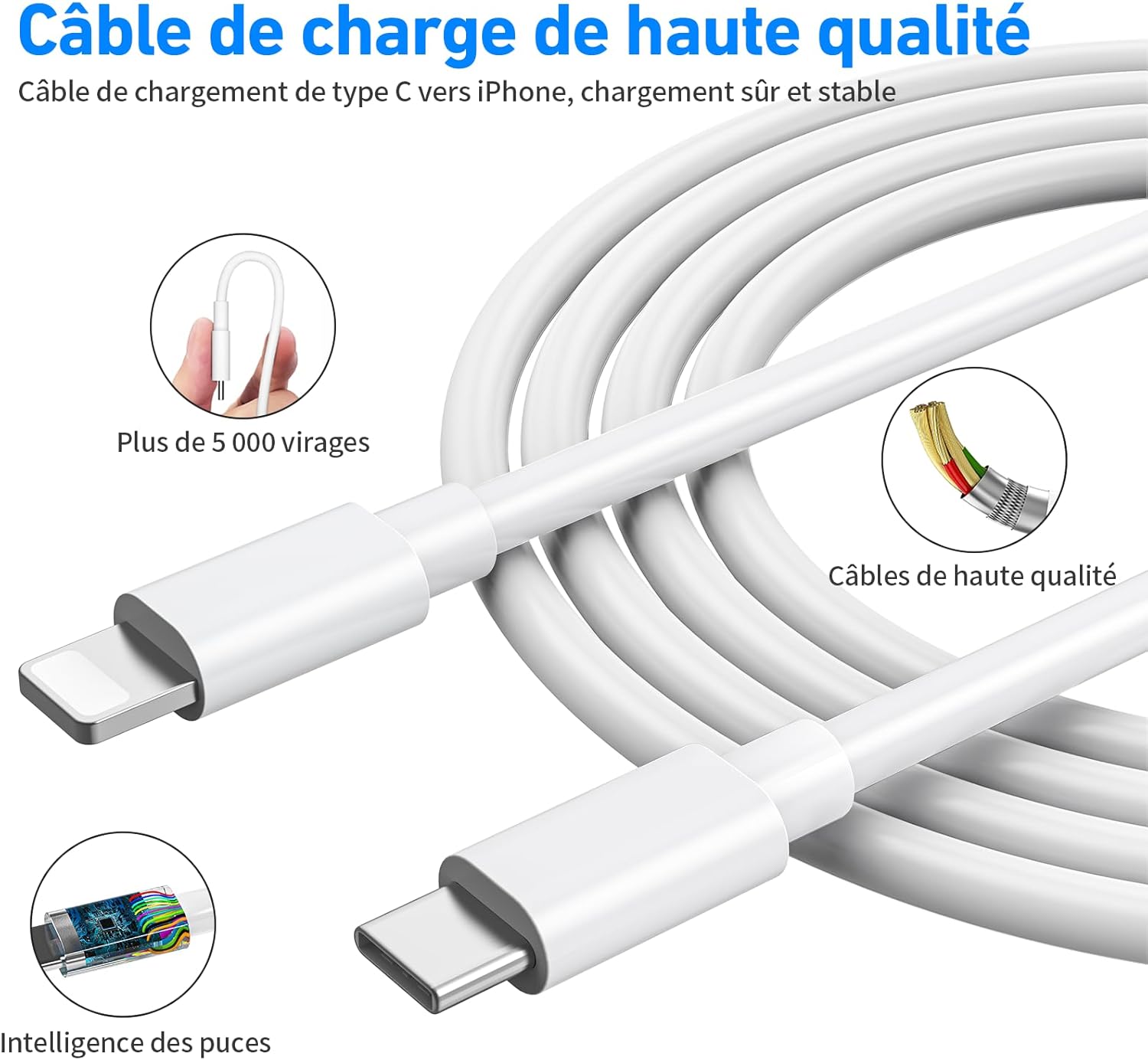 Thumbnail 2 de Chargeur rapide iPhone USB‑C 25 W avec câble Lightning 2 m – adaptateur secteur mural (blanc)