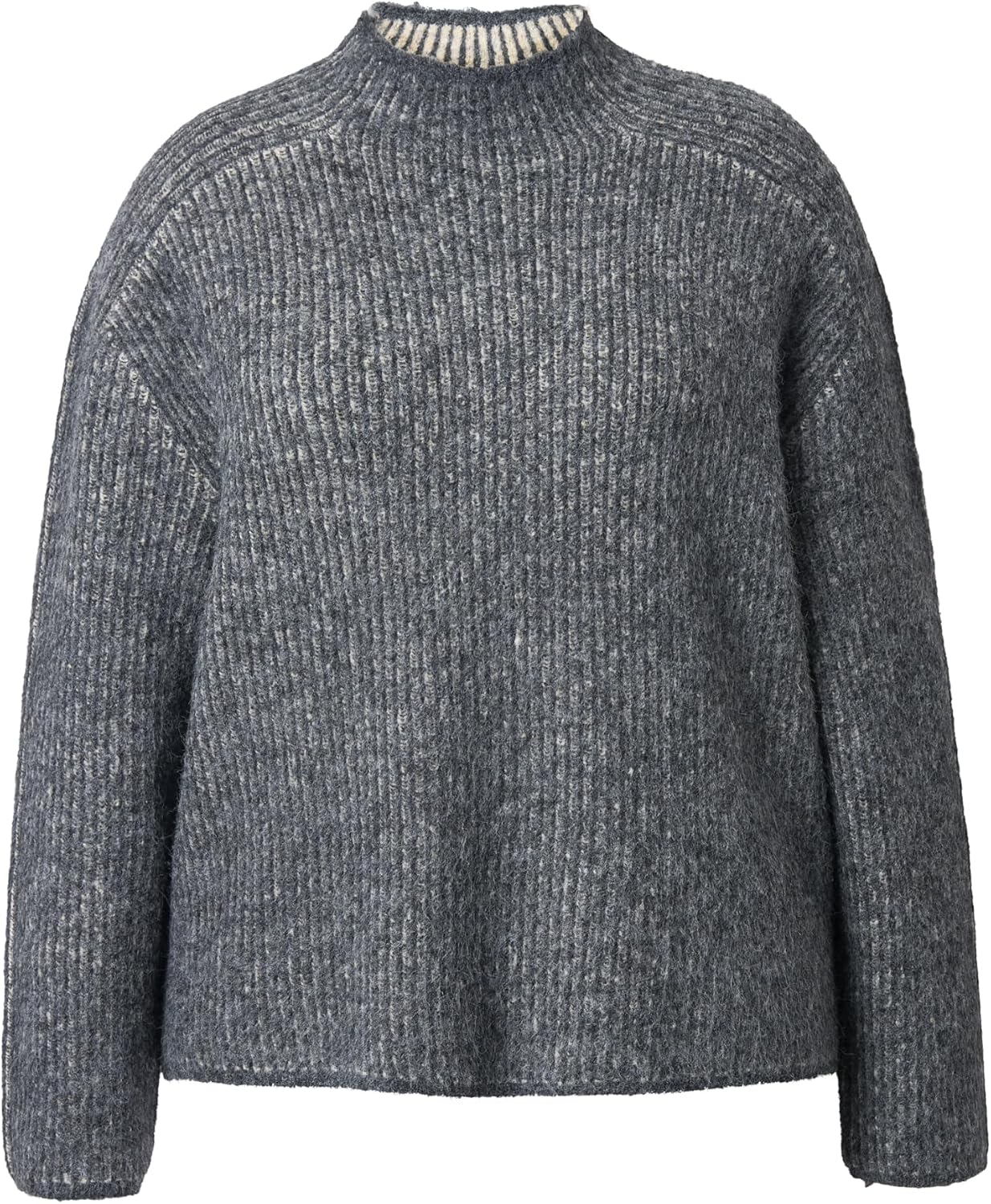 Detalle de Ulla Popken Femme Grandes Tailles Pull col montant à Rayures – Maille douce et coupe fluide
