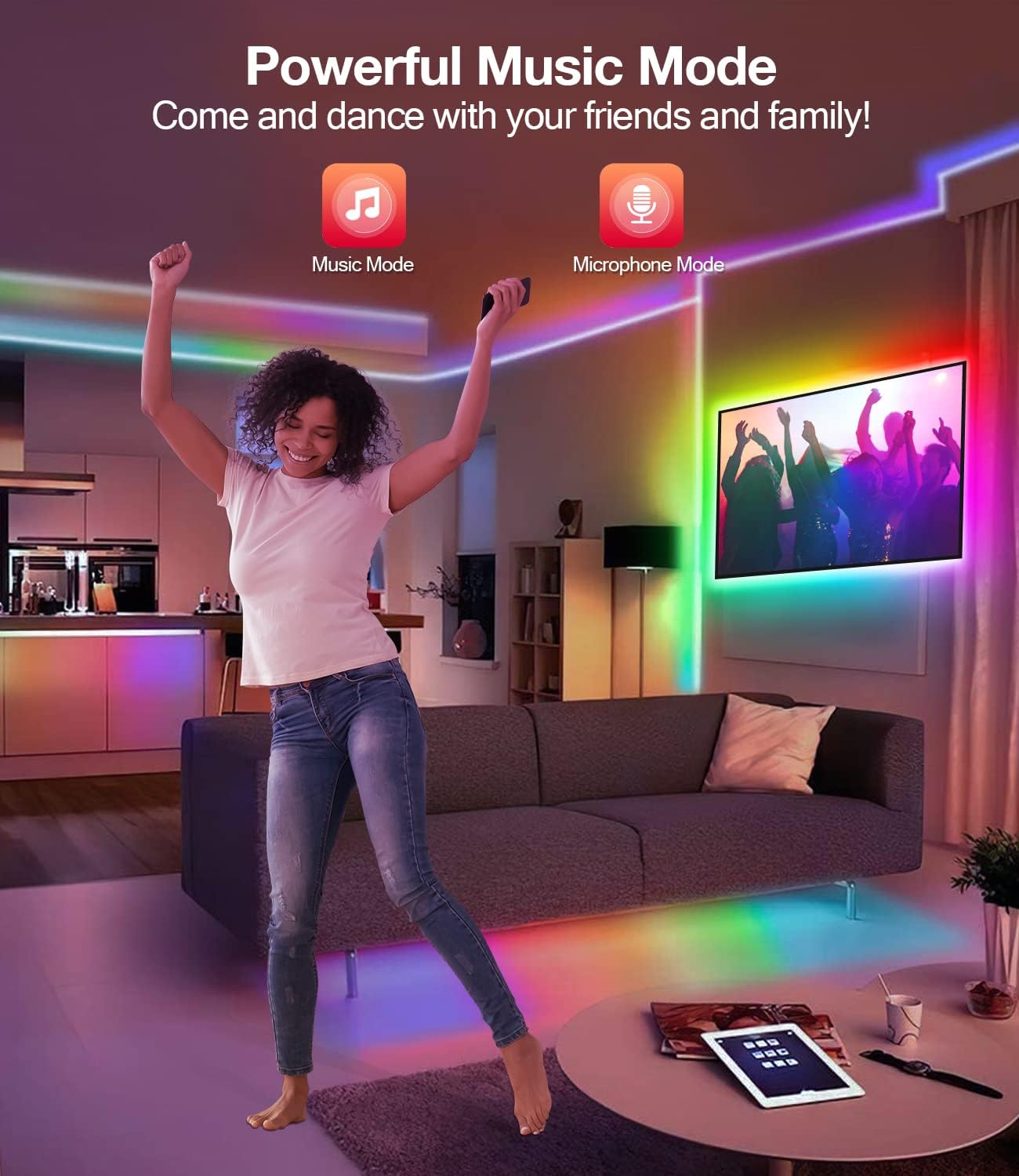 Thumbnail 3 de Daymeet TV Led Lights 4M Backlight for 55-75 inch TVs – RGBIC, USB-Powered with Remote, Bluetooth APP & Music Sync