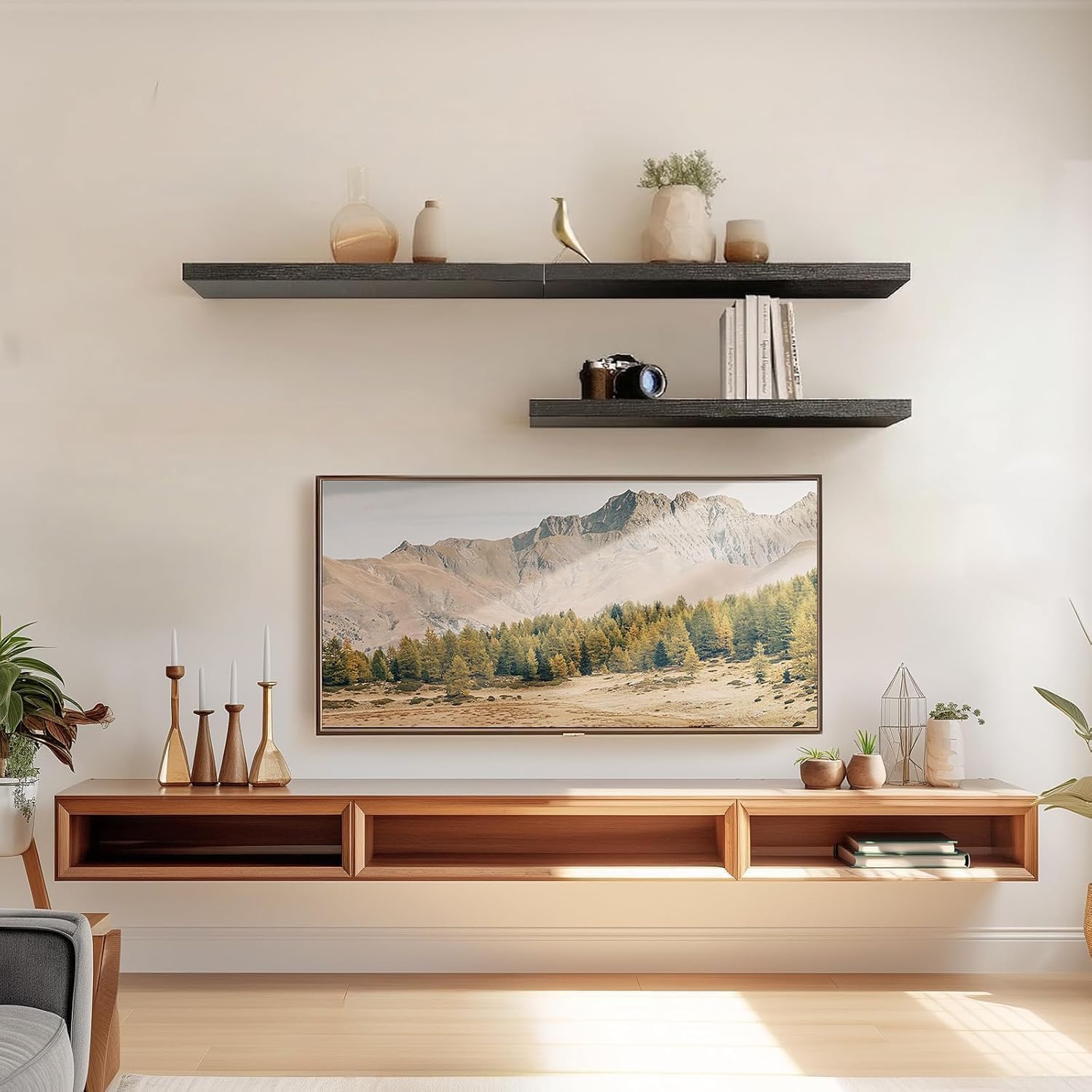Detalle de Amada 24-Inch Floating Shelves, Set of 2, Black with Hidden Metal Brackets