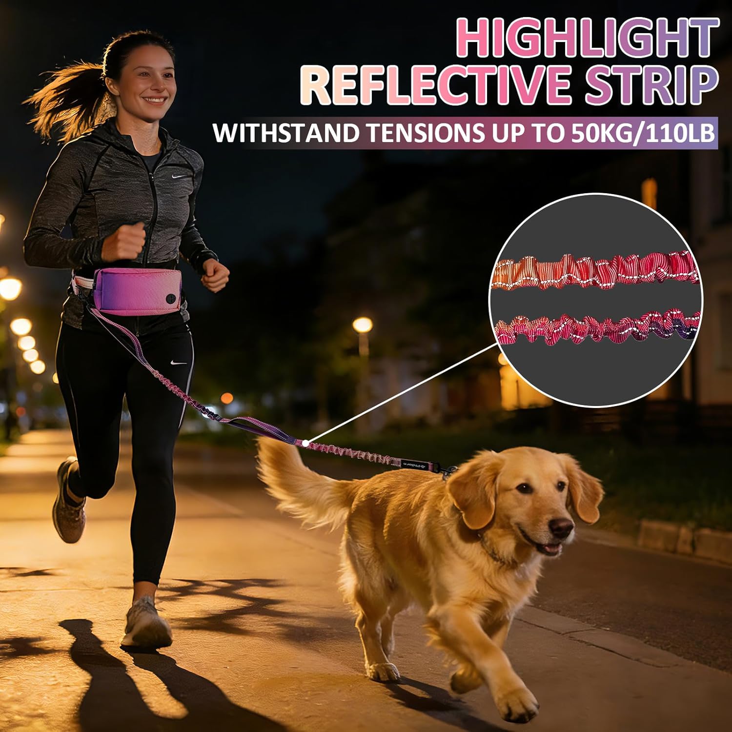 Detalle de PHILORN Hands Free Dog Lead with Adjustable Waist Belt for Medium to Large Dogs