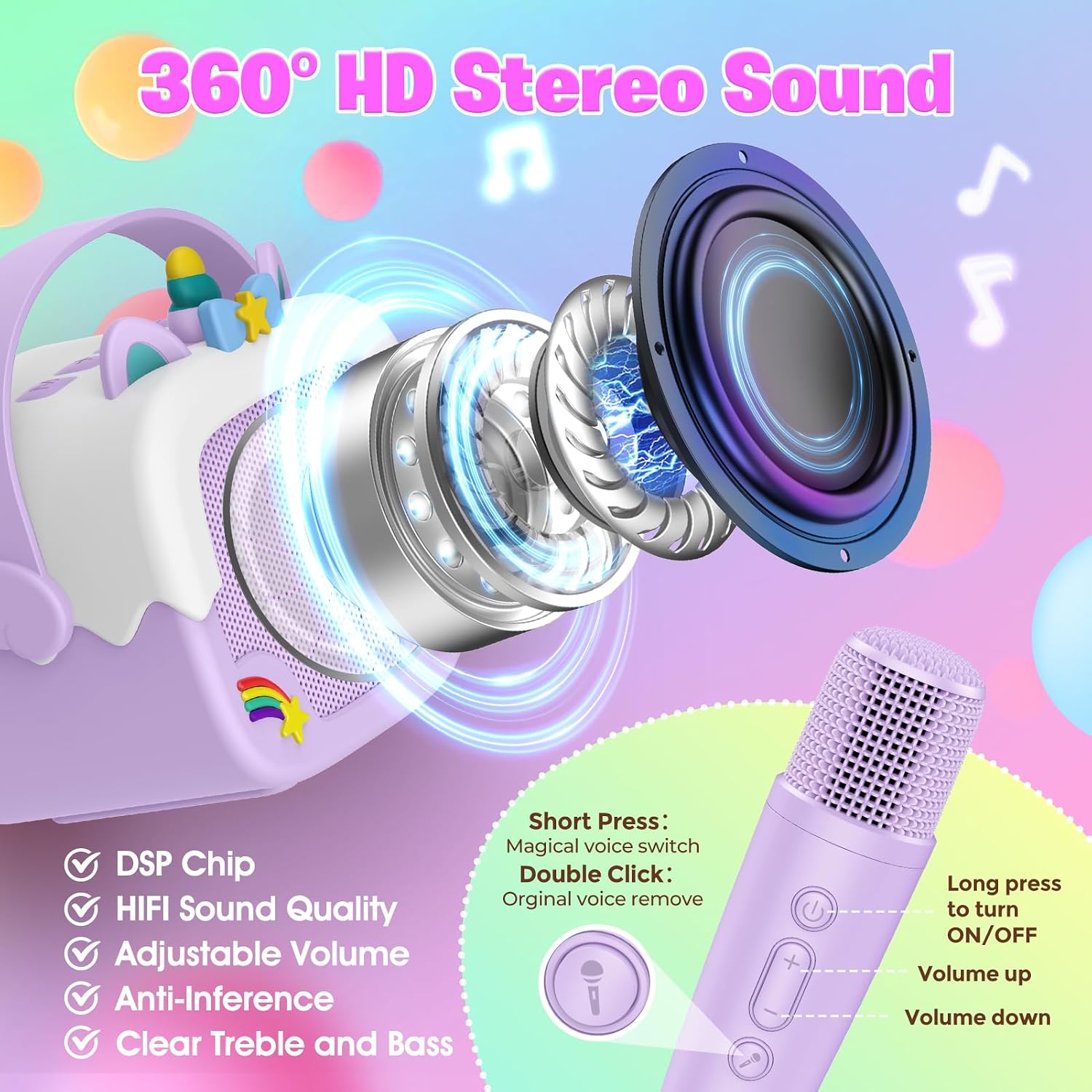Detalle de Mini Karaoke Unicorn Bluetooth 6h Battery