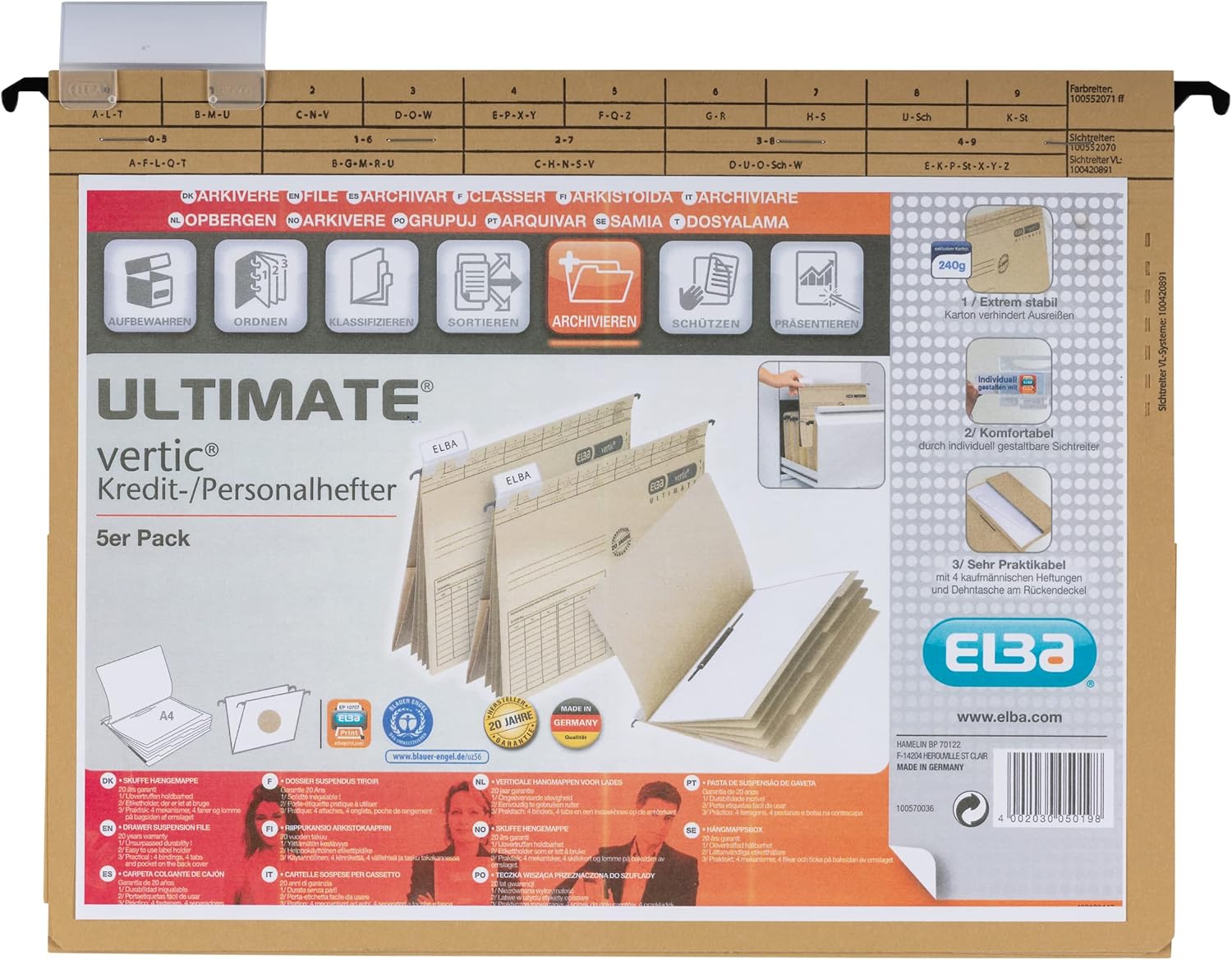 Thumbnail 1 de ELBA Kredit- Personalhefter A4 aus Karton mit 4 kaufmännischen Heftungen (braun) – 5er-Pack