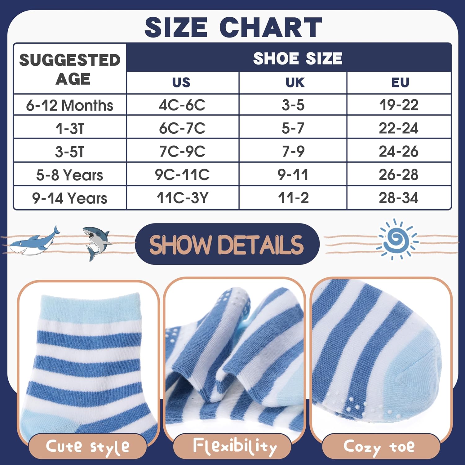 Detalle 2 de ANTSANG Stoppersocken für Kinder & Baby-Jungen (Anti-Rutsch, Baumwolle) – 12 Paar