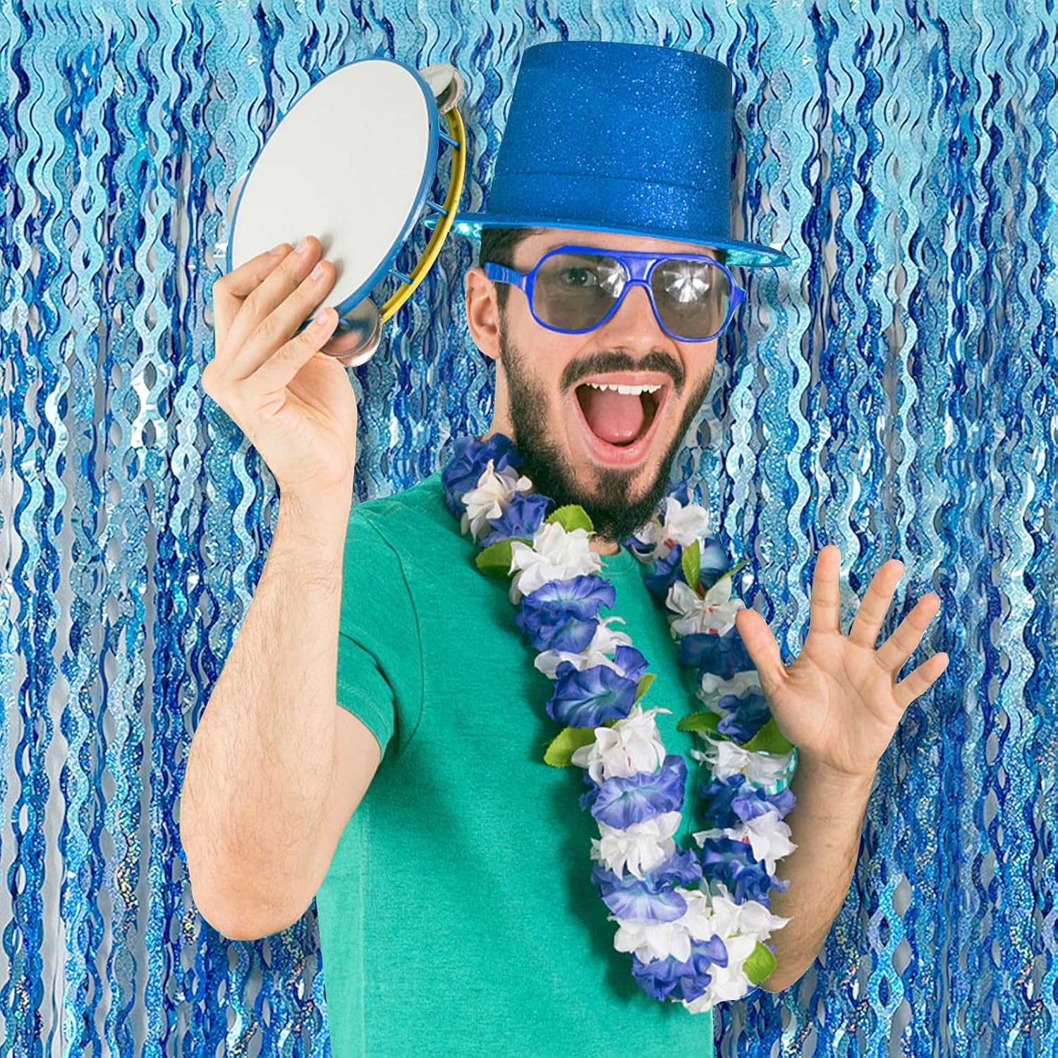 Detalle 2 de BOMSI Party2-10 Light Blue Wavy Foil Fringe Backdrop, 2-Pack