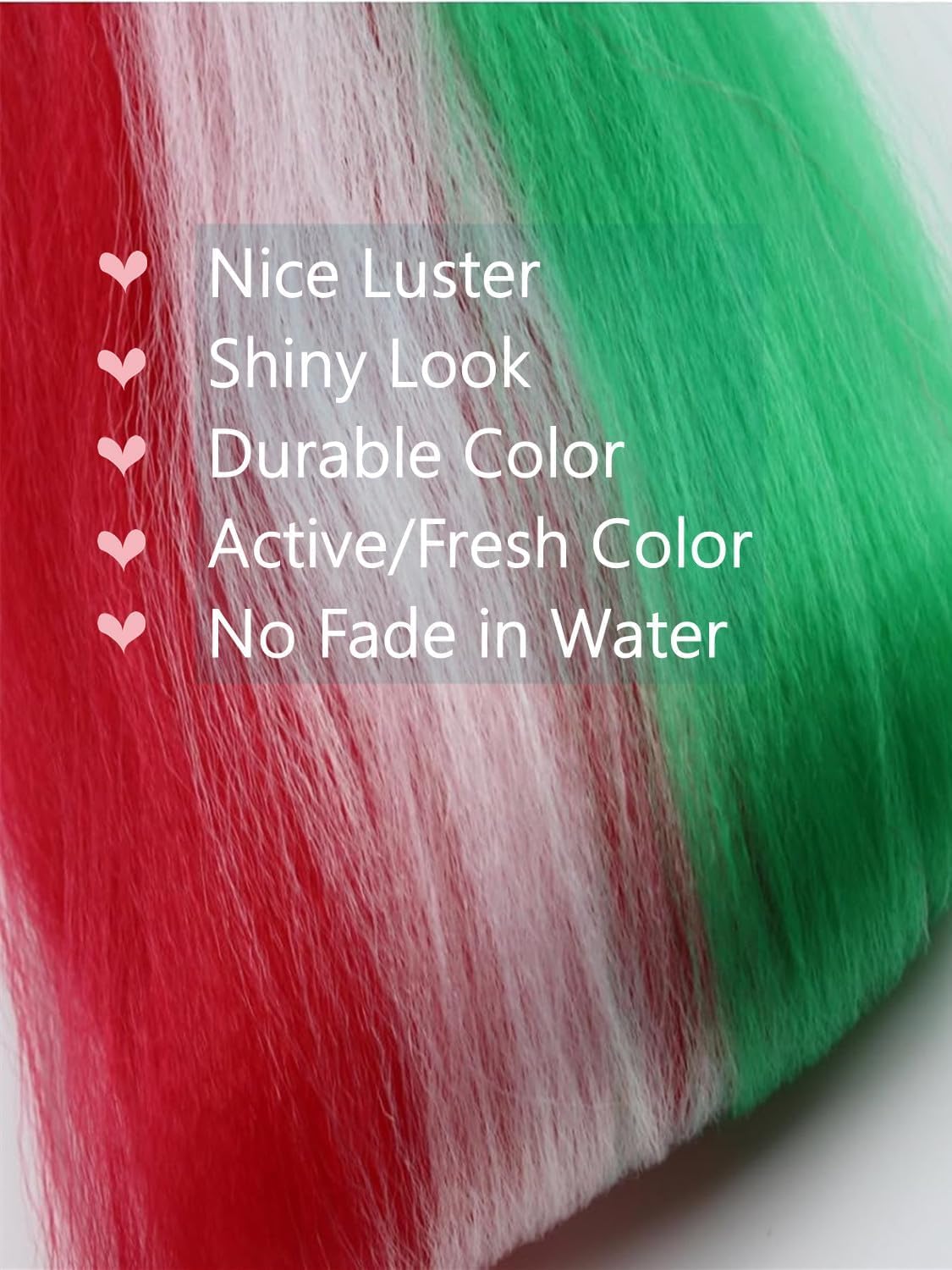 Detalle de 2er-Pack Farbige Zopffrisuren-Ponytail-Extensions, 26 Zoll – Grün, Rot, Weiß (Weihnachten) – Einfaches Styling, mitHaarschlaufe