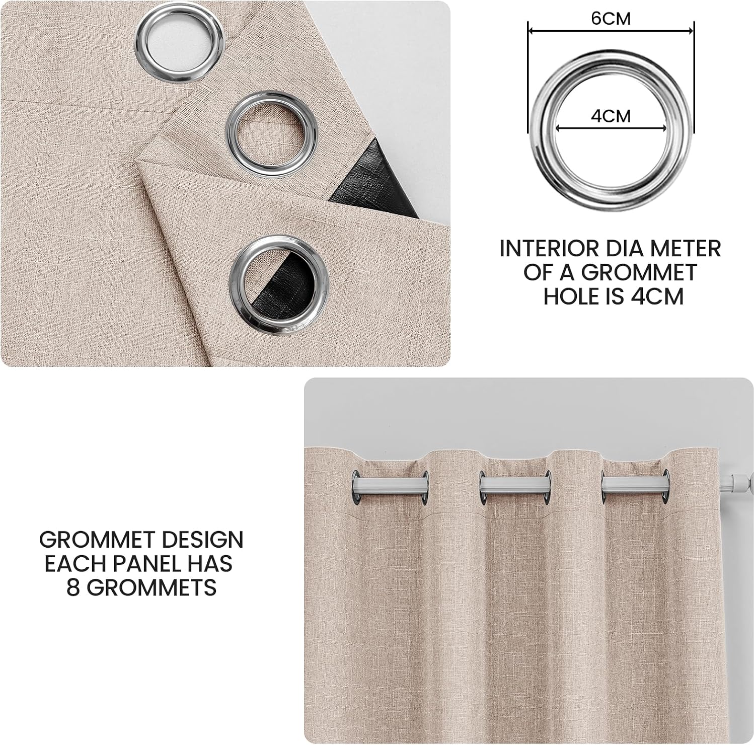 Detalle de Ystyle rideaux occultants 100% Rideau thermique (lot de 2) 140x225 cm effet lin, œillets — marron clair