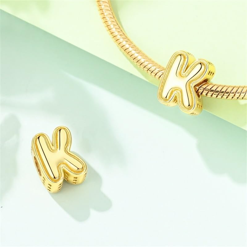Detalle de HUIPOJUE Pink A–Z Letter Charm, Lightweight 925 Sterling Silver Bead