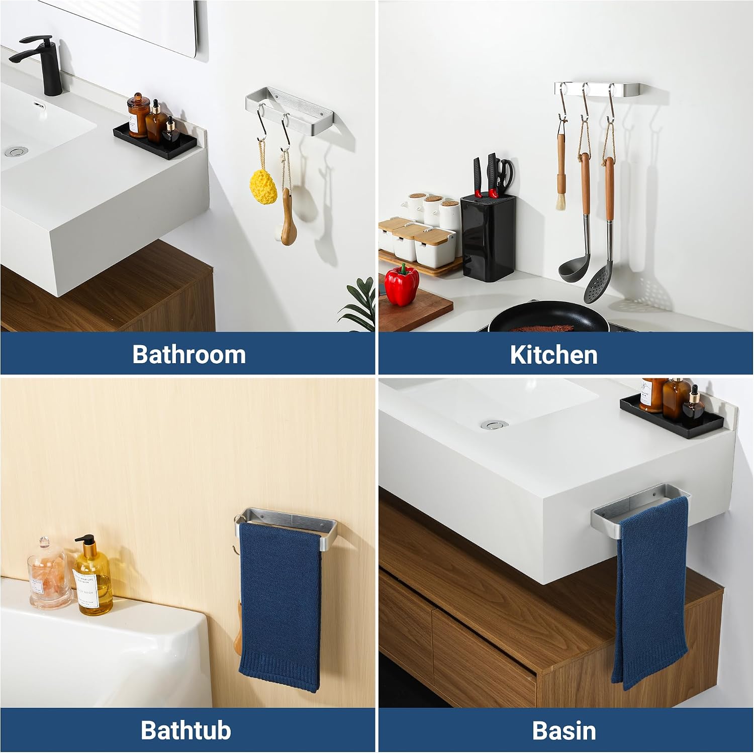 Detalle de SAYAYO Porta Asciugamani Bagno Adesivo 20 cm in Argento — Portasalviette da Parete in Alluminio