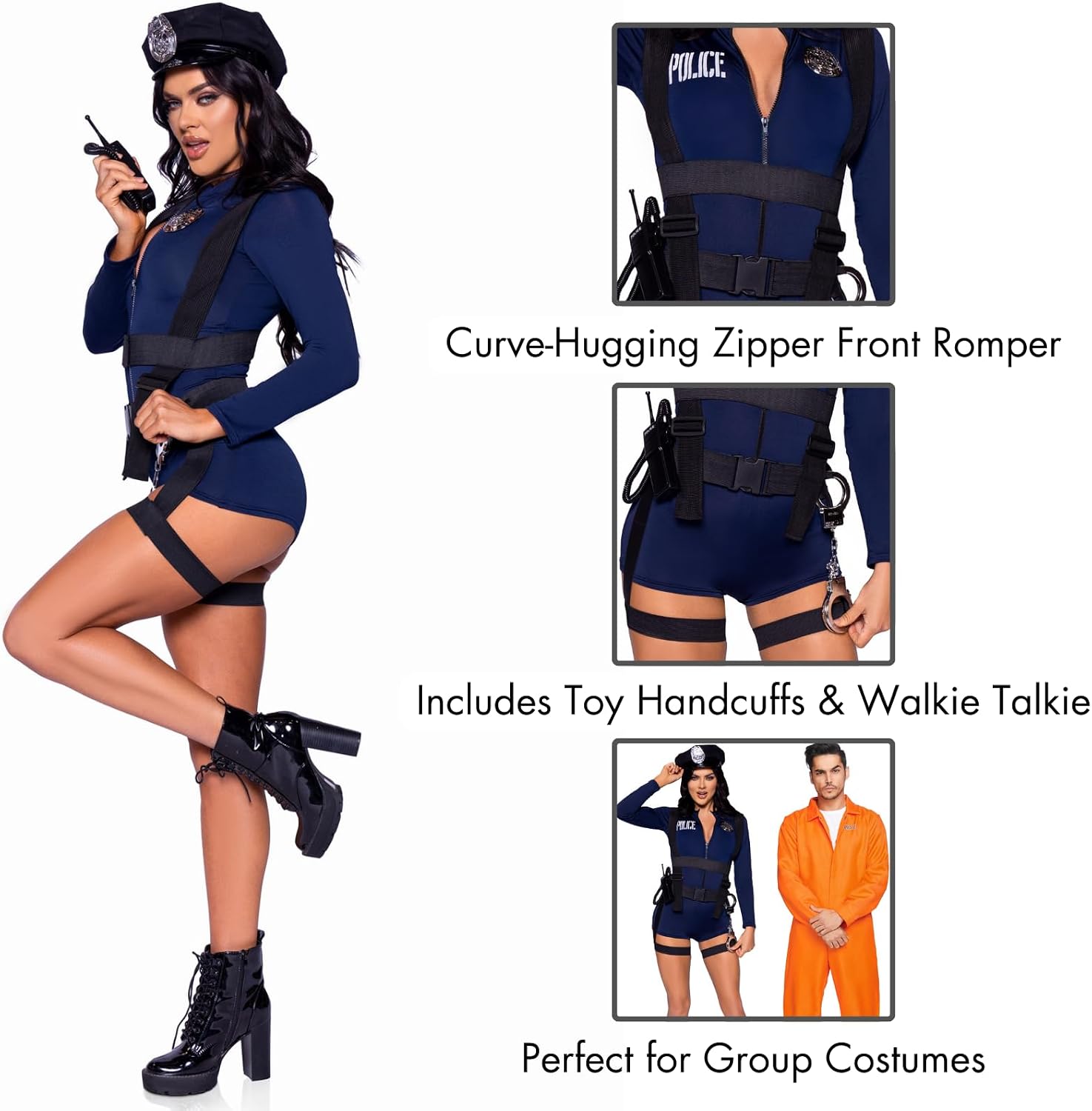 Thumbnail 2 de Leg Avenue LA87135-BLU-L 6-Piece Cop Costume with Zip-Front Romper
