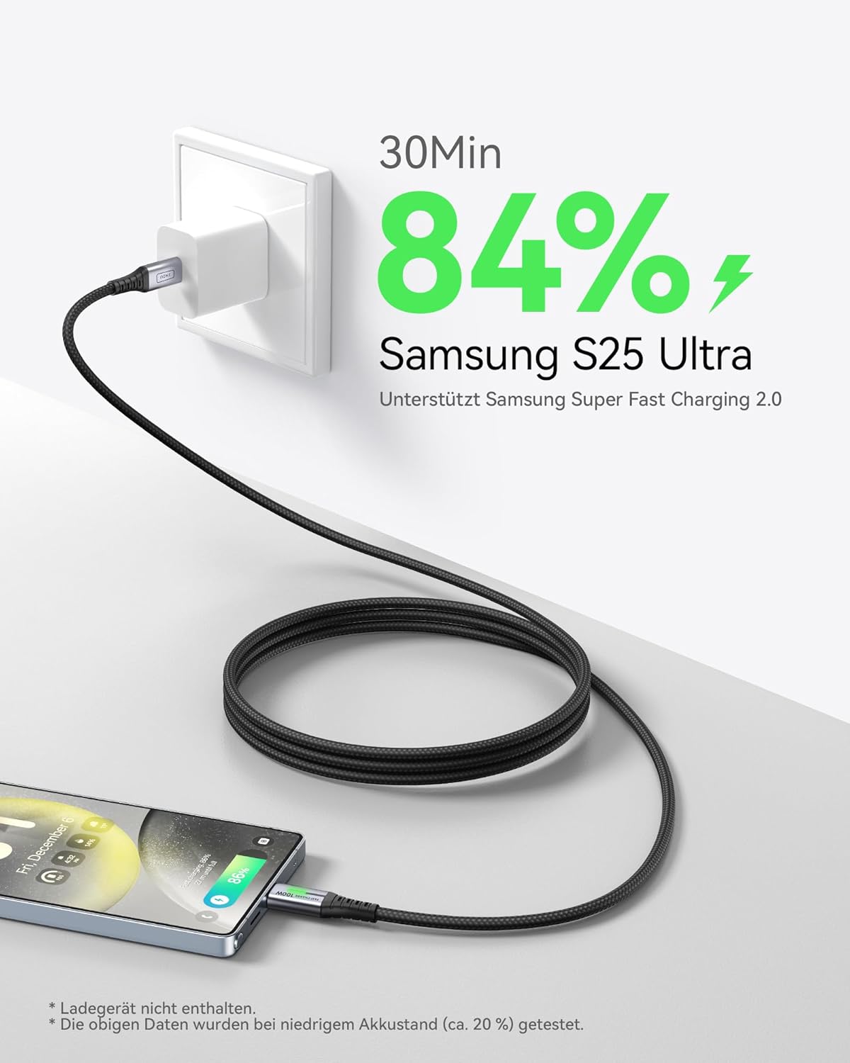 Detalle de INIU USB-C auf USB-C Schnellladekabel (100 W, 0,3 m + 0,3 m, PD, 5 A, QC 4.0) – für Laptop, Tablet & Smartphone