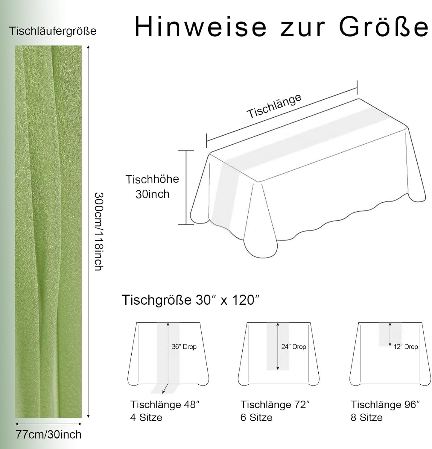 Detalle de Foatcox ZQ122 chiffon tafelloper grasgroen, 77 x 300 cm, polyester