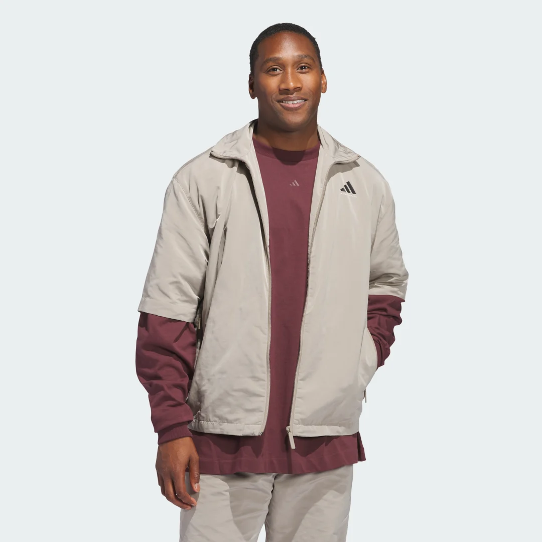 Detalle 2 de Camiseta Full Zip Warm-Up Adidas – media cremallera en color Beige
