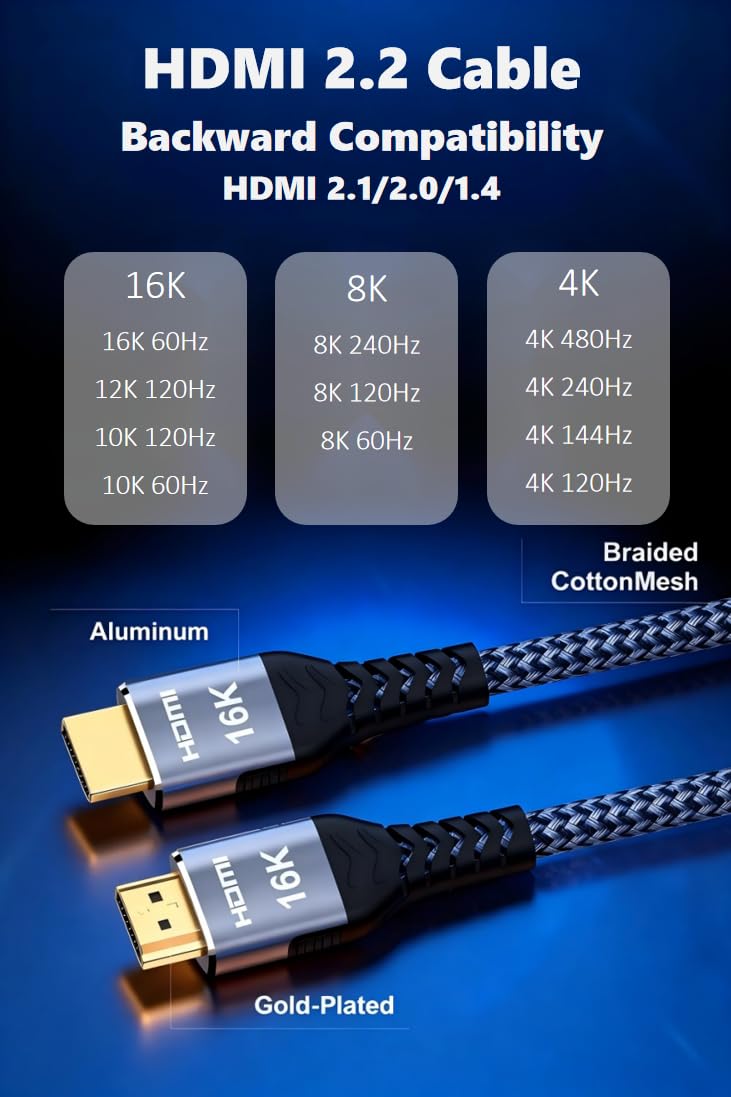 Detalle de Avaoaa 16K/8K HDMI 2.2 Cable (96Gbps) 6.6FT — Ultra High Speed for PS5, Xbox, TV & Gaming Monitors
