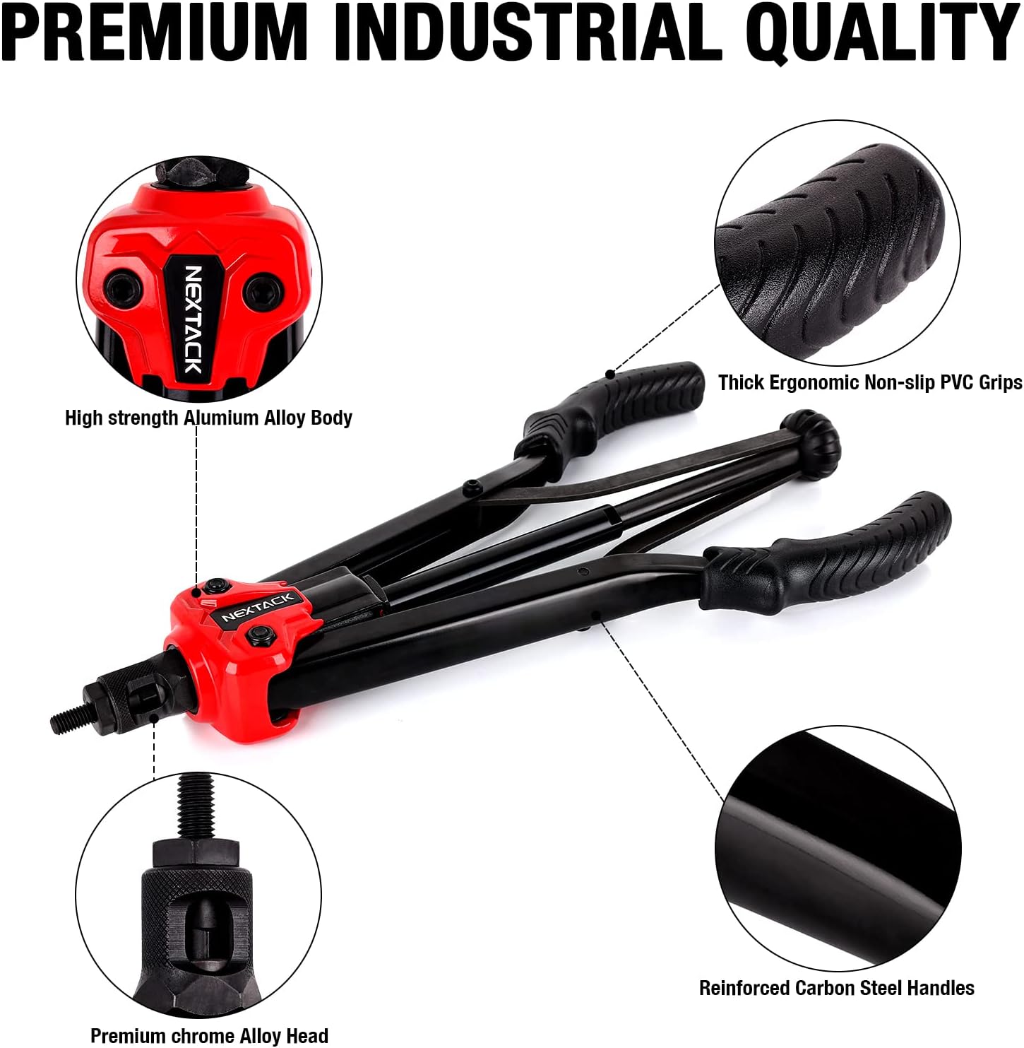 Detalle 1 de NEXTACK NT800 16-inch Semi-Auto Rivet Nut Tool Kit with 12 Mandrels