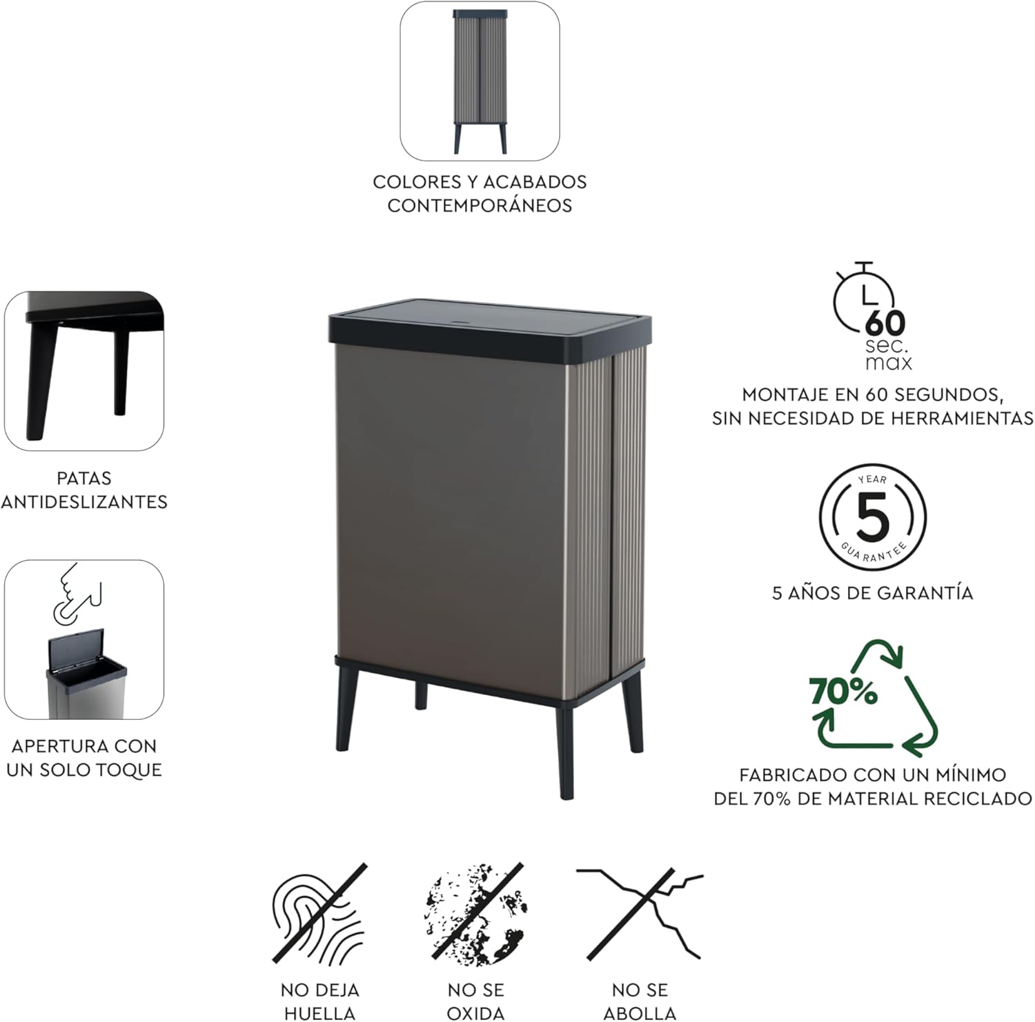 Thumbnail 9 de CURVER Verto - Cubo de basura elegante 54L con tapa 🗑️